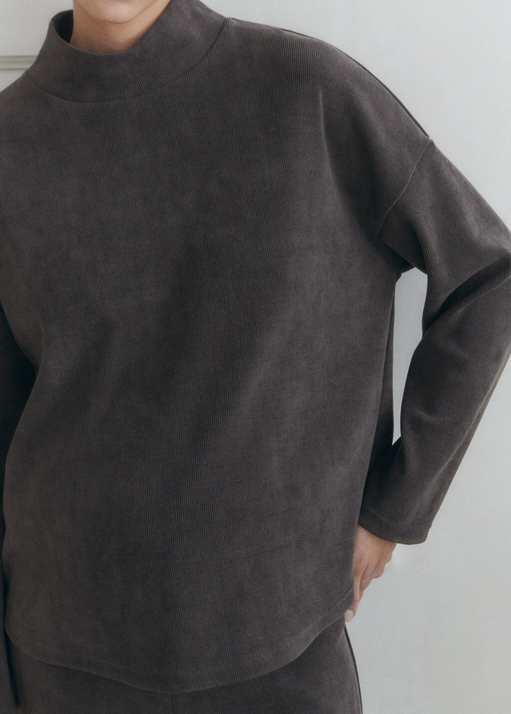 Corduroy sweatshirt with perkins neck - Dark Heather Grey