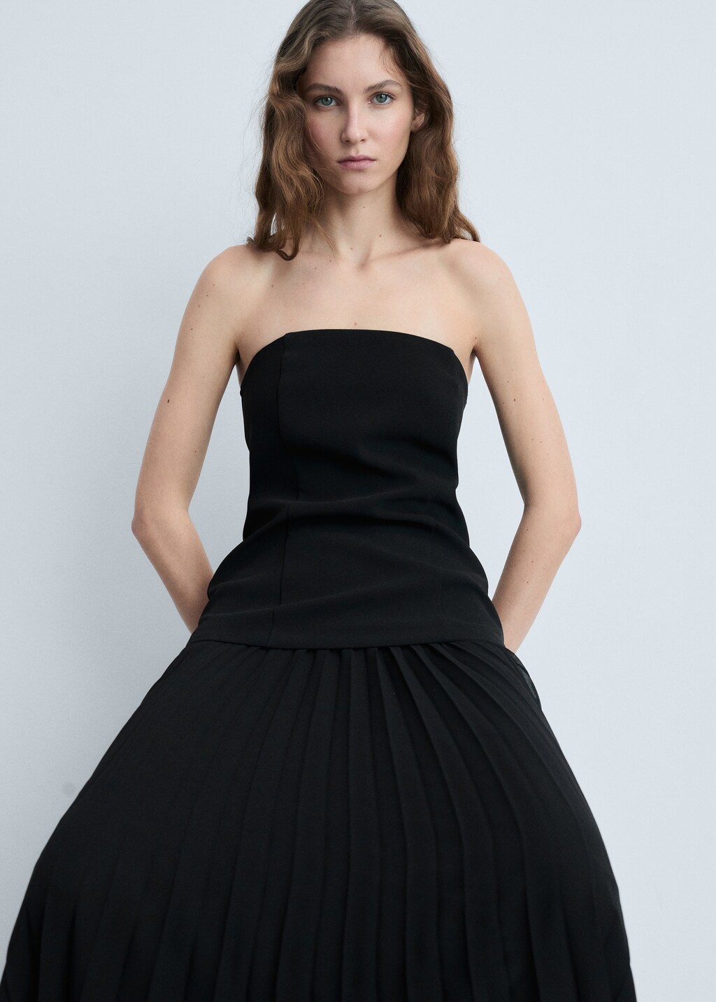 Combined strapless dress - Black