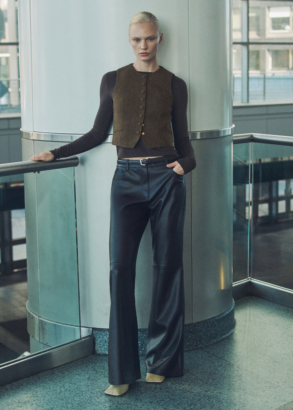 Micro-houndstooth wool waistcoat - Brown