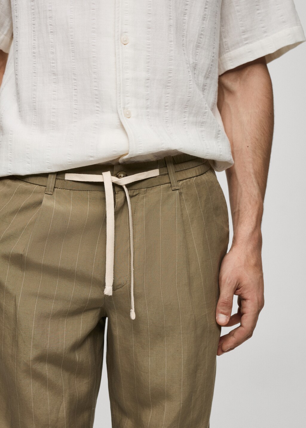 100% linen striped trousers with drawstring - Off White