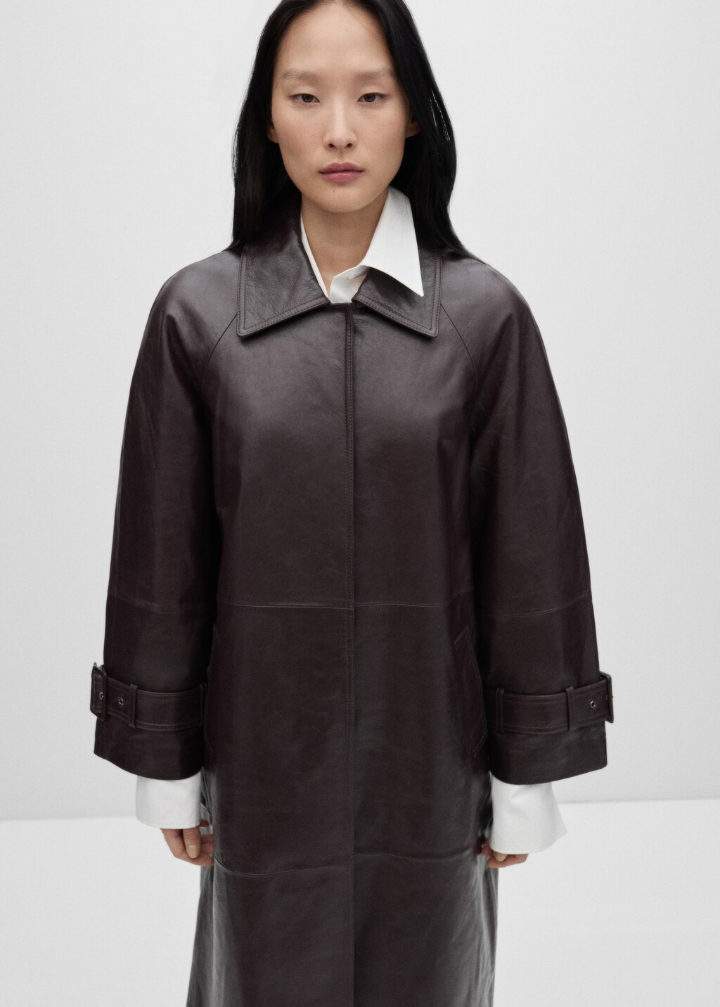 100% oversized leather coat - Wine