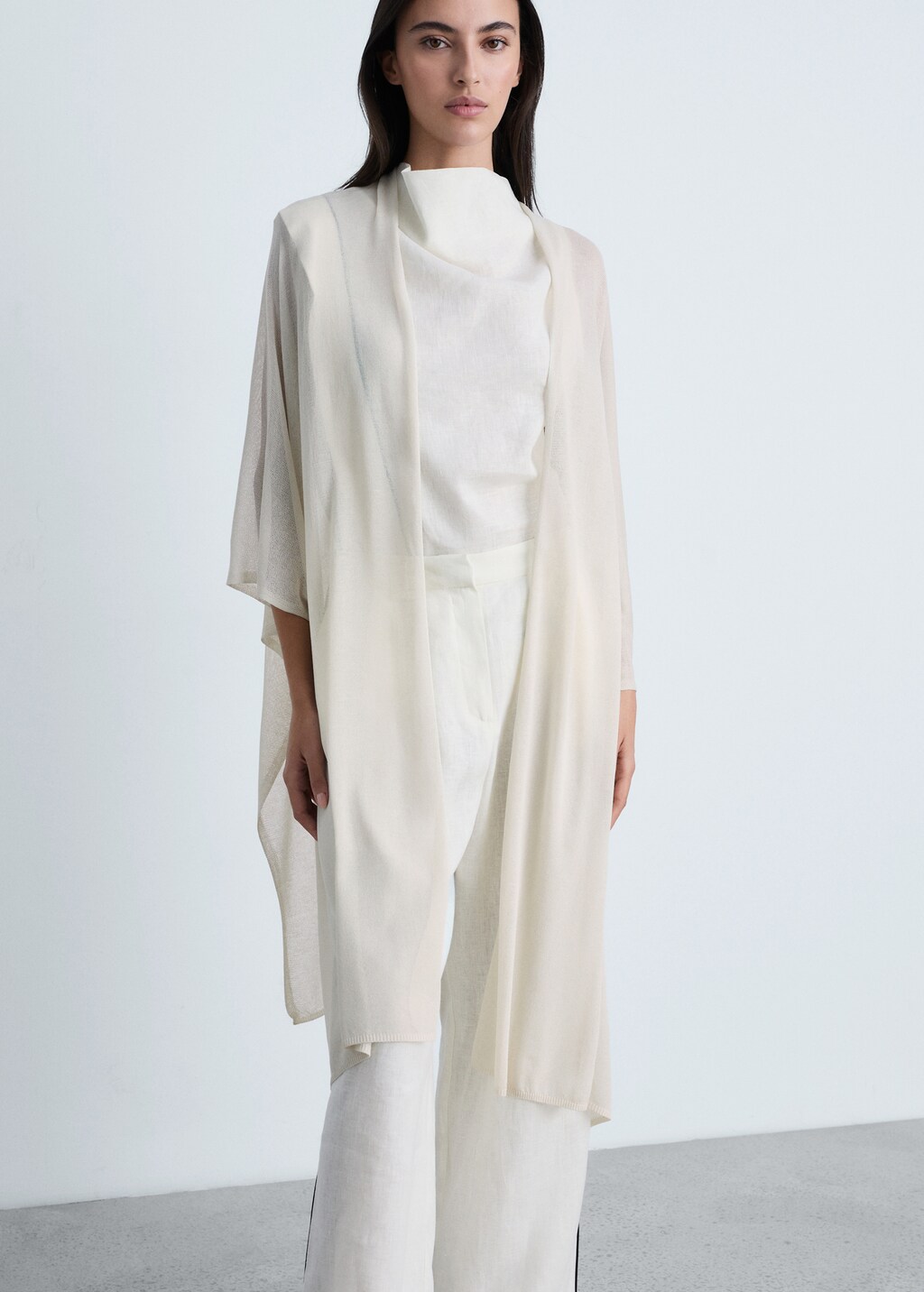 Fine knit long cardigan - Ice Grey