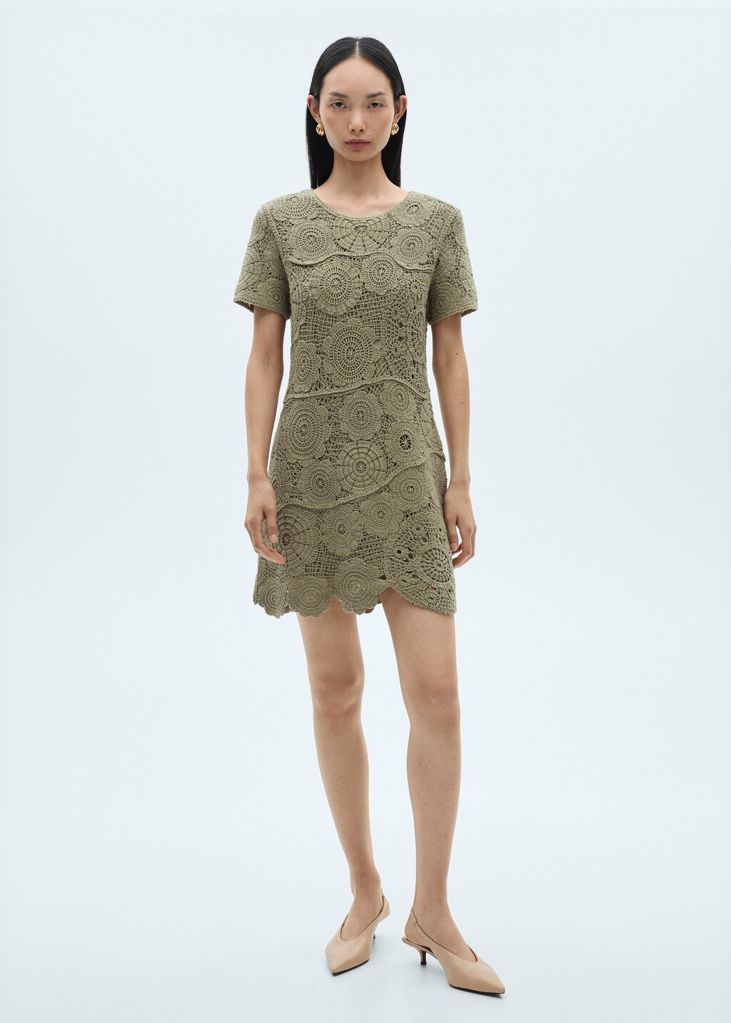 Crochet knitted dress - Khaki