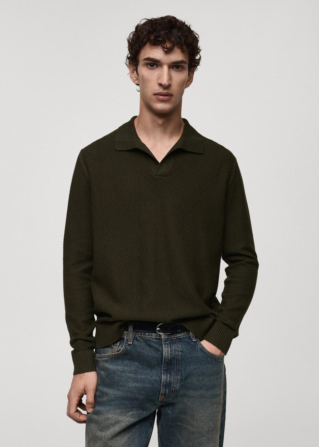 Cotton-blend structured polo sweater - Sand
