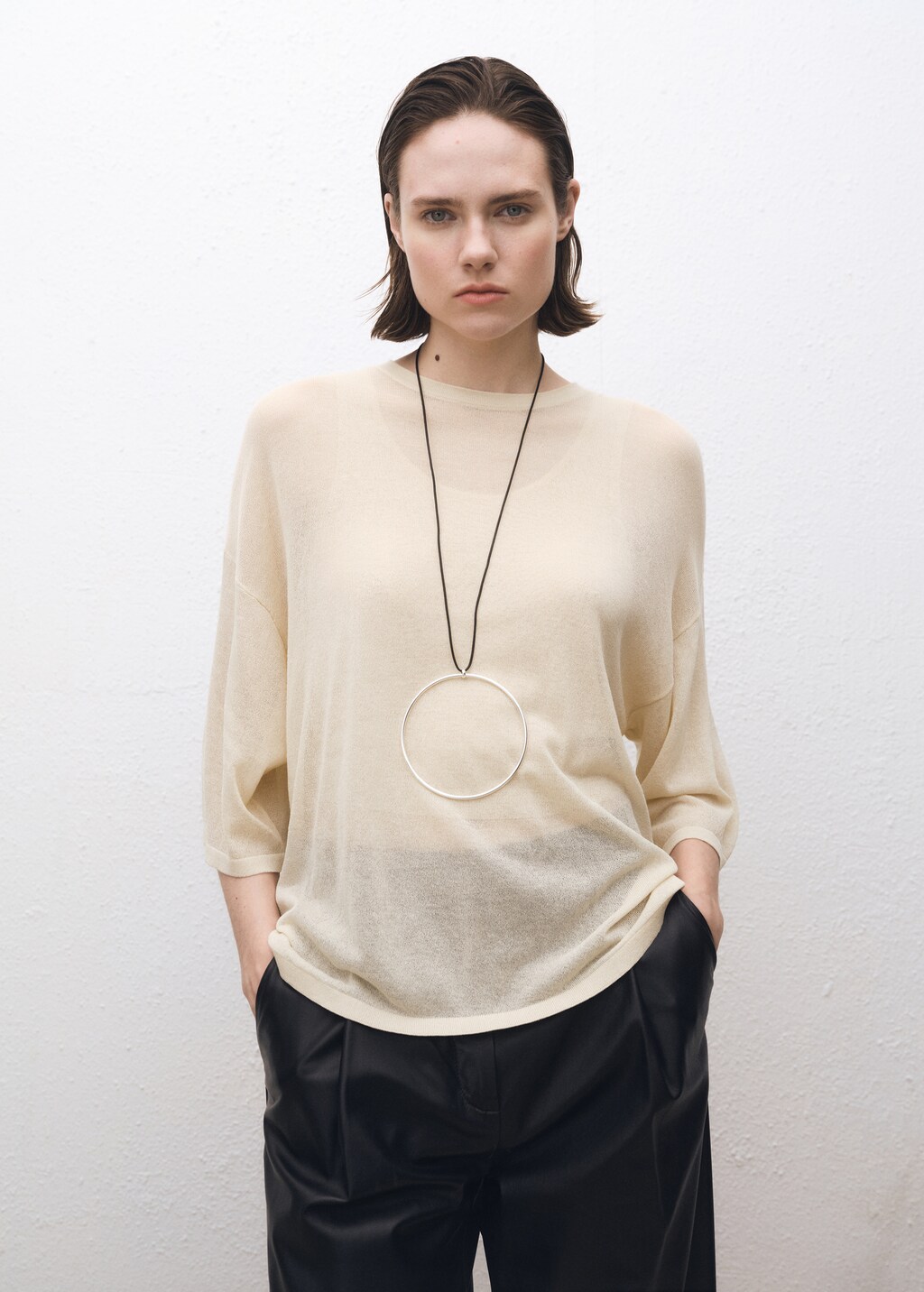 Oversize short sleeve sweater - Ecru