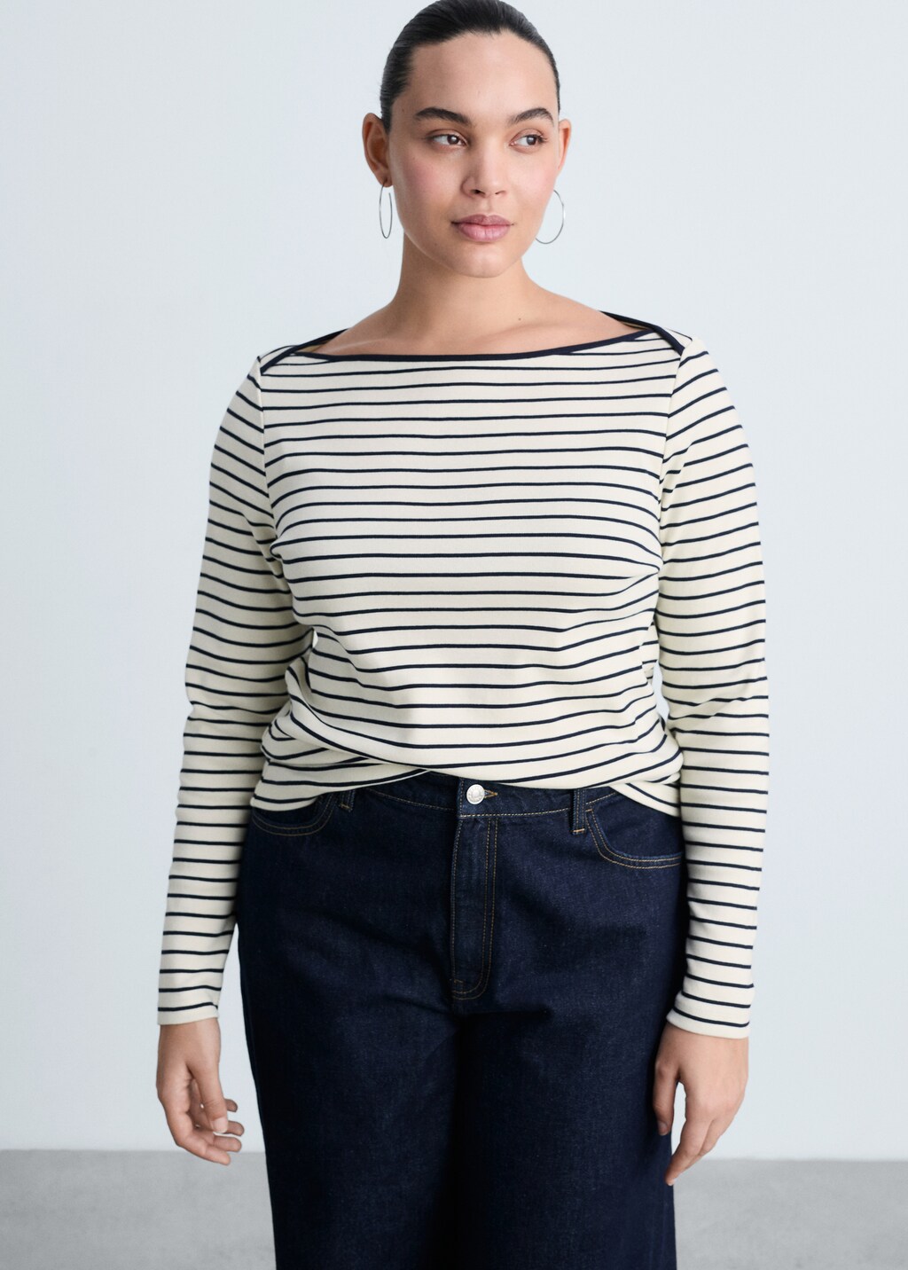 Striped boat-neck t-shirt - Dark Navy