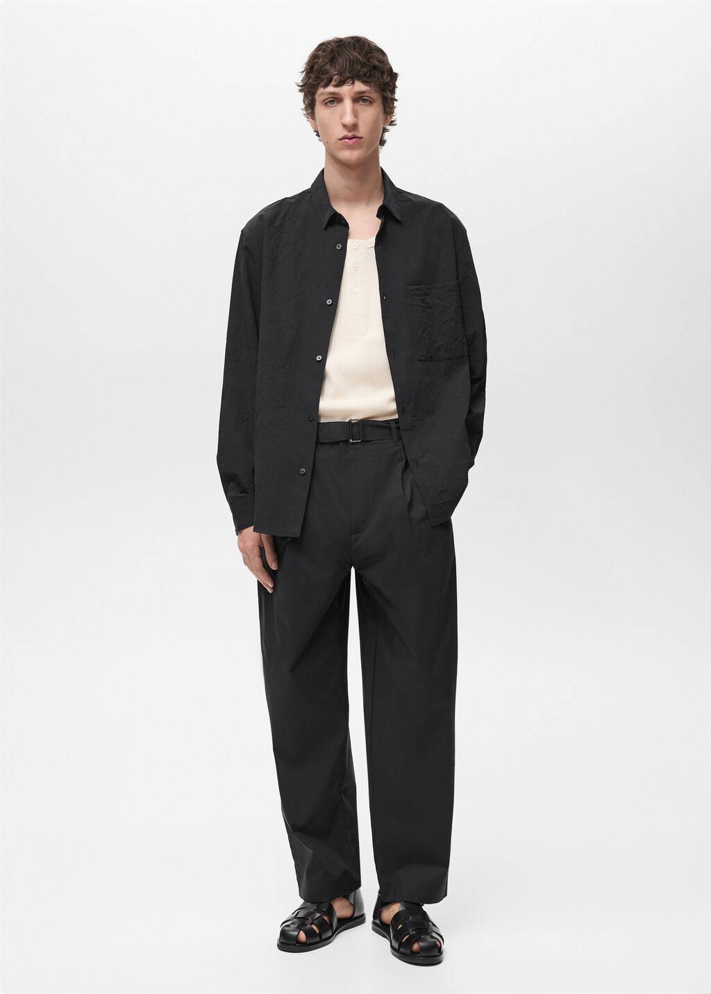Relaxed-fit trousers with belt - Ecru