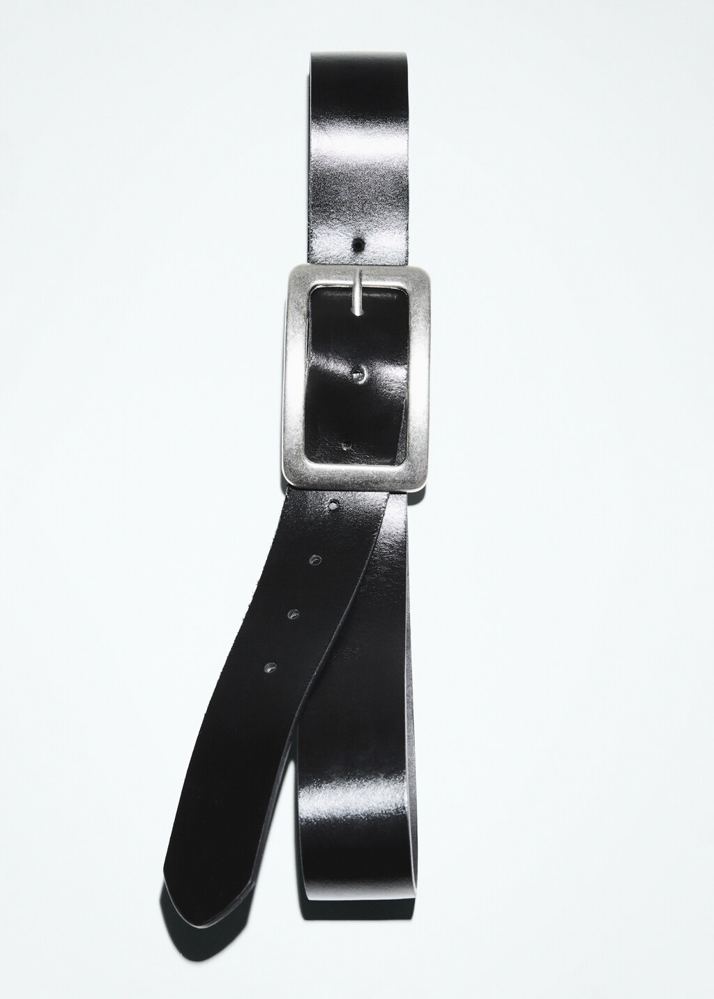Leather belt with square buckle  - Black