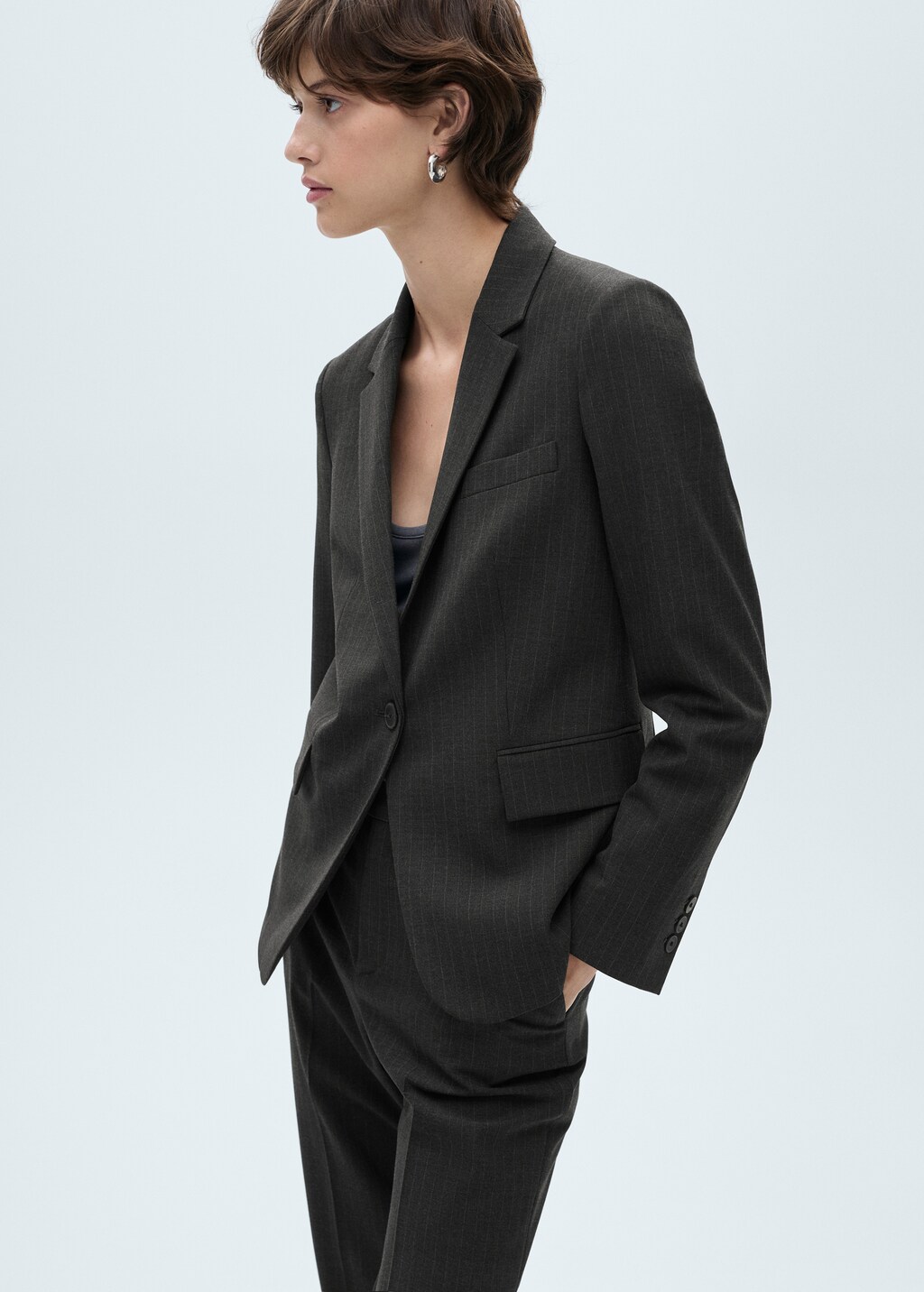 Pinstripe suit jacket - Dark Heather Grey