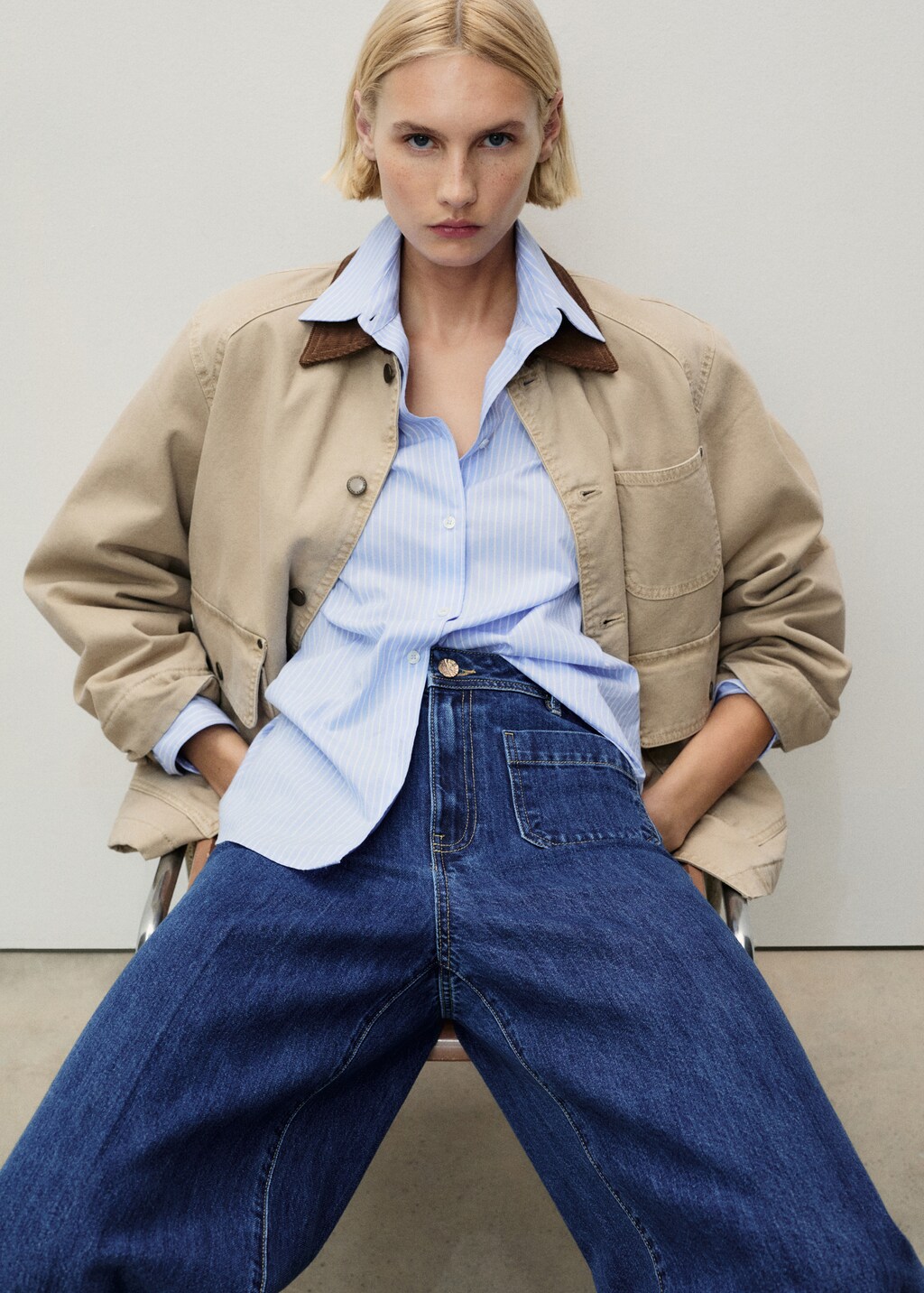 Wideleg jeans with pockets - Black denim