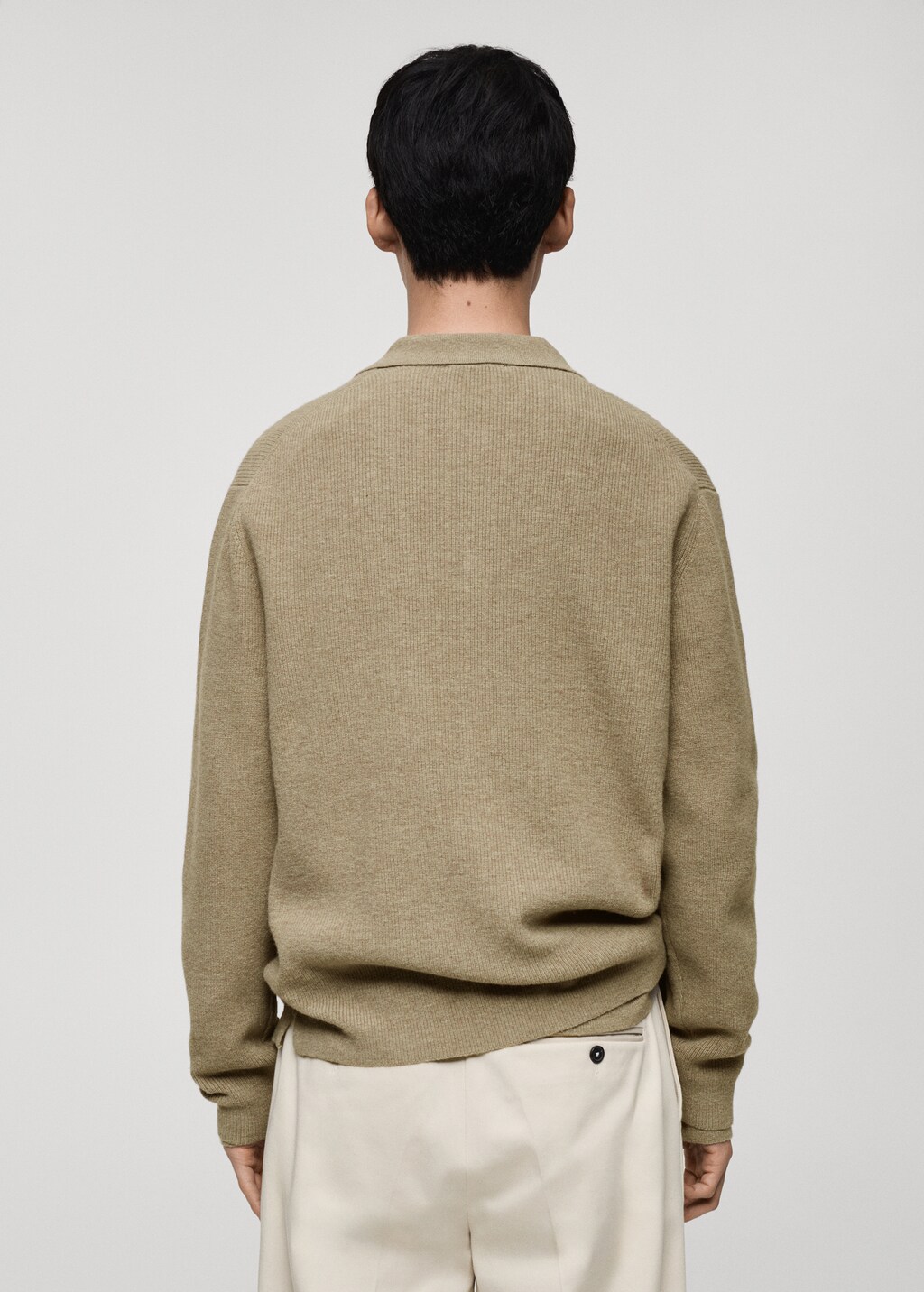 Wool blend polo cardigan - Mink Grey