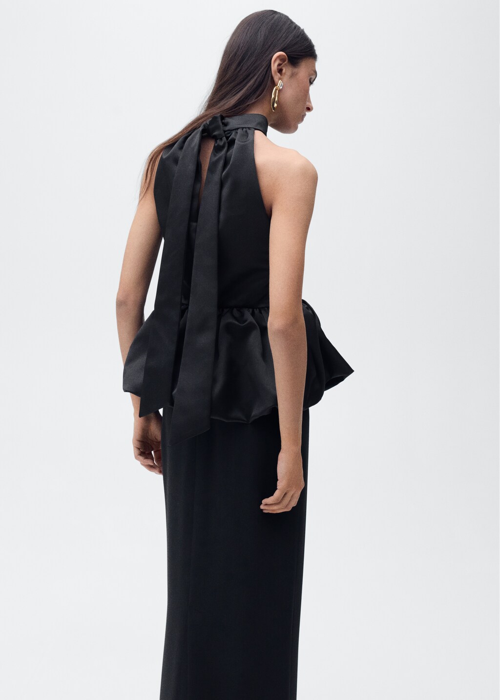 Balloon-effect halter-neck top - Black