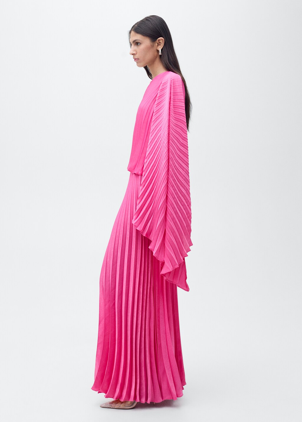 Long cape flared dress - Fuchsia