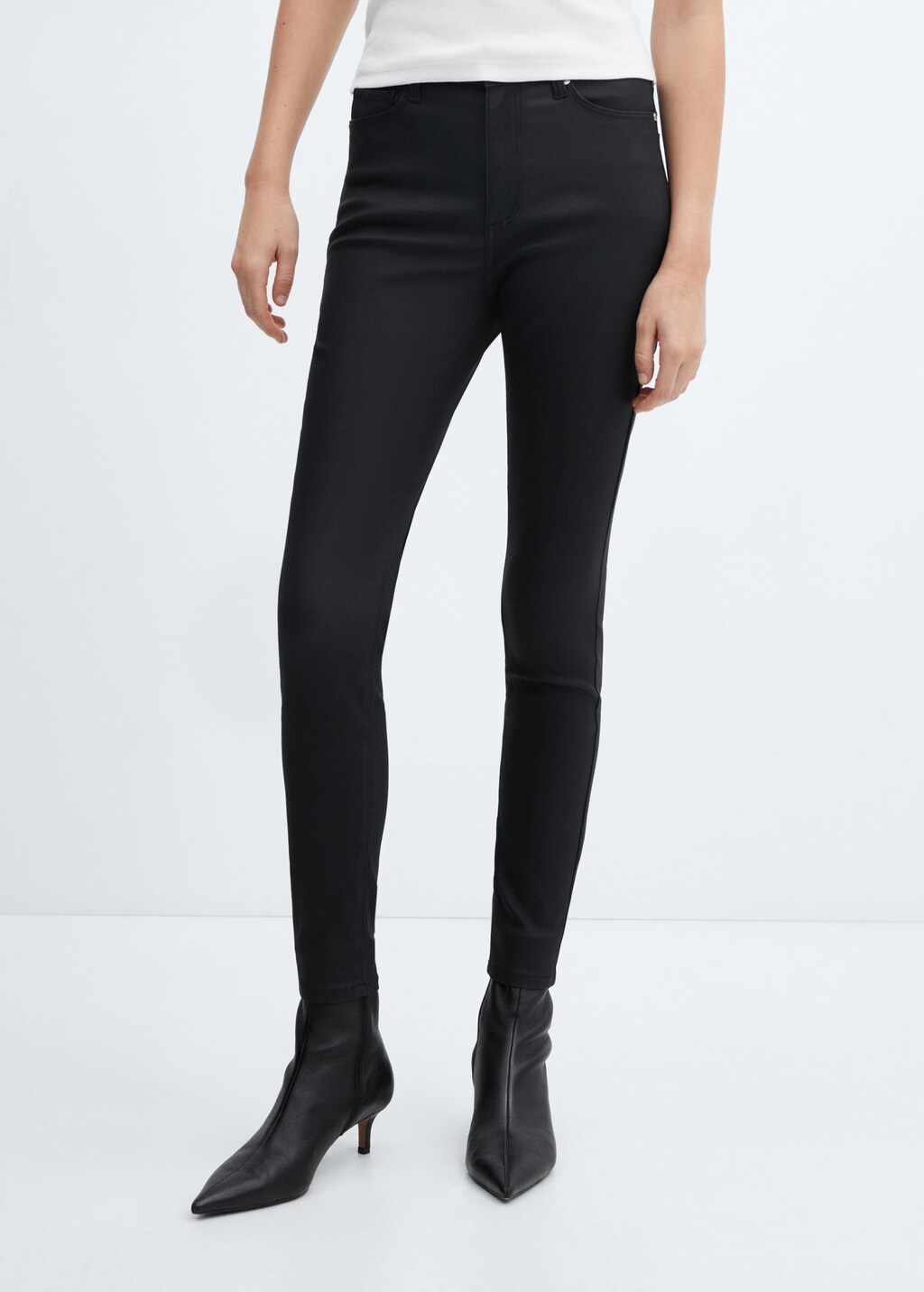 Waxed high-rise skinny jeans - Black