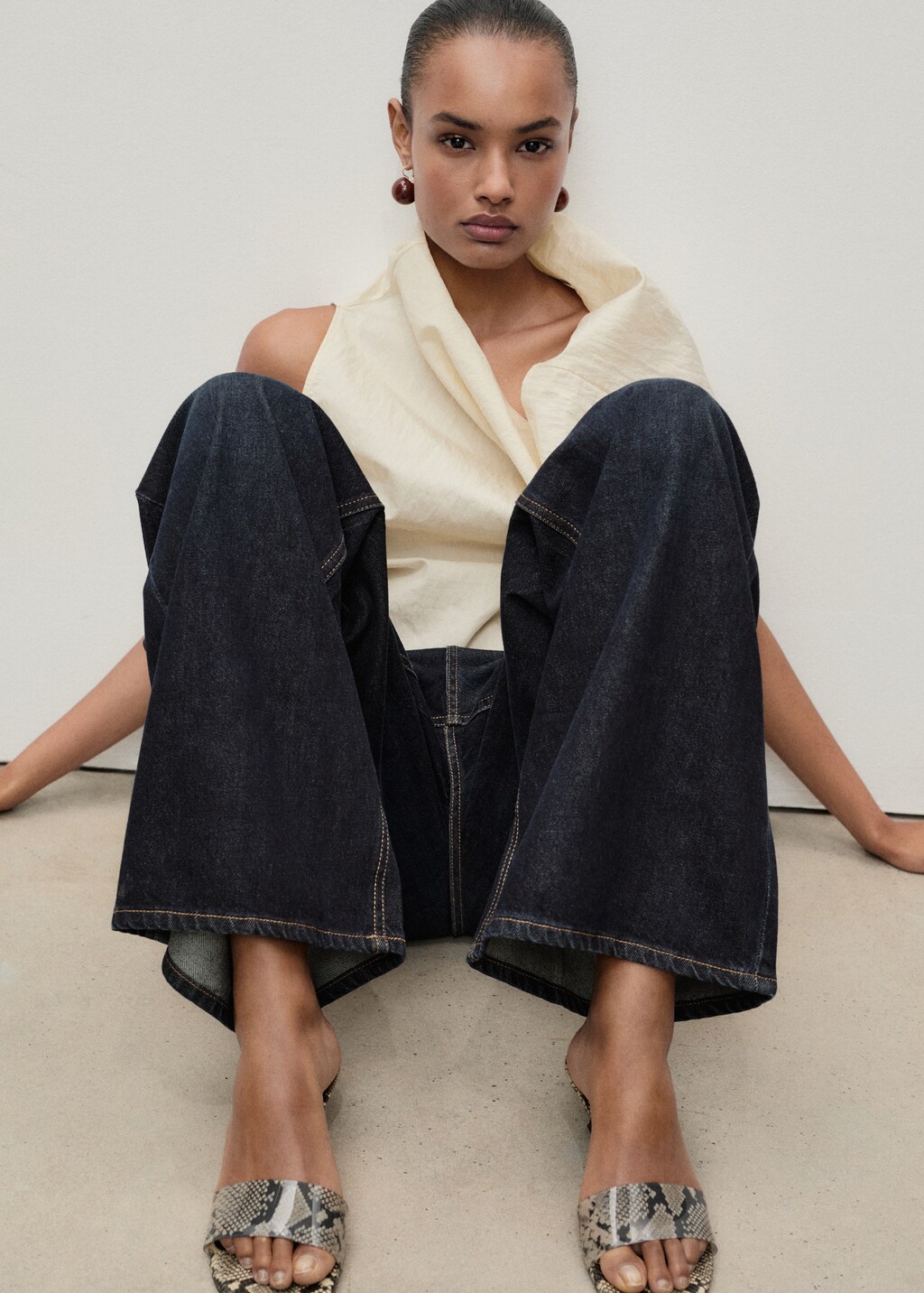 Low waist wideleg jeans - Black denim