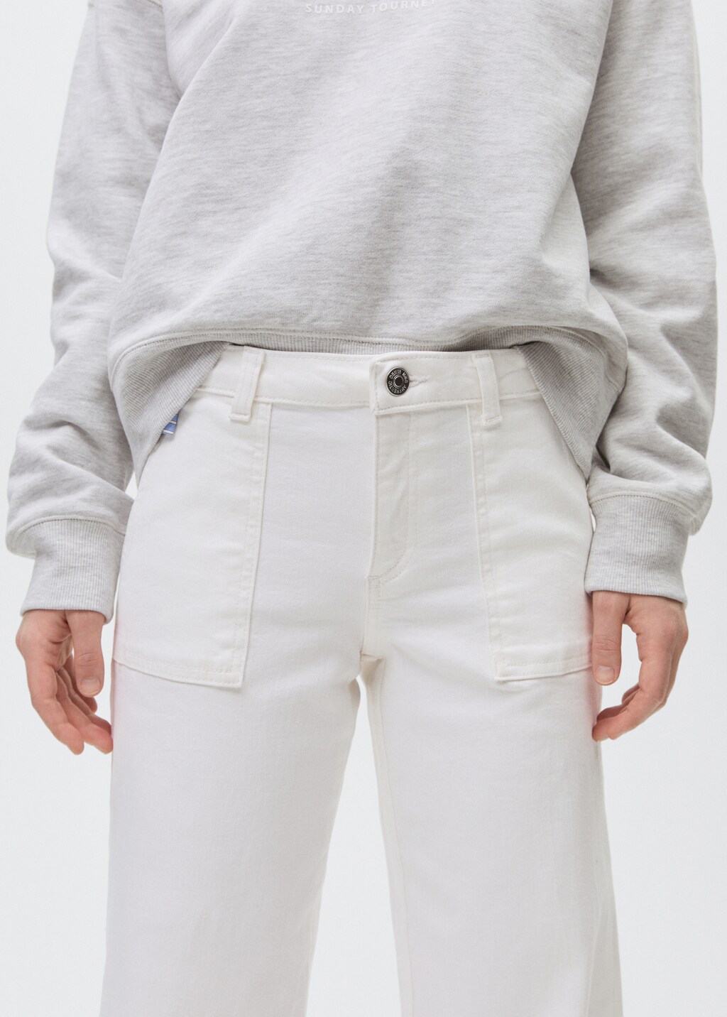 Wideleg low frayed hem jeans - White