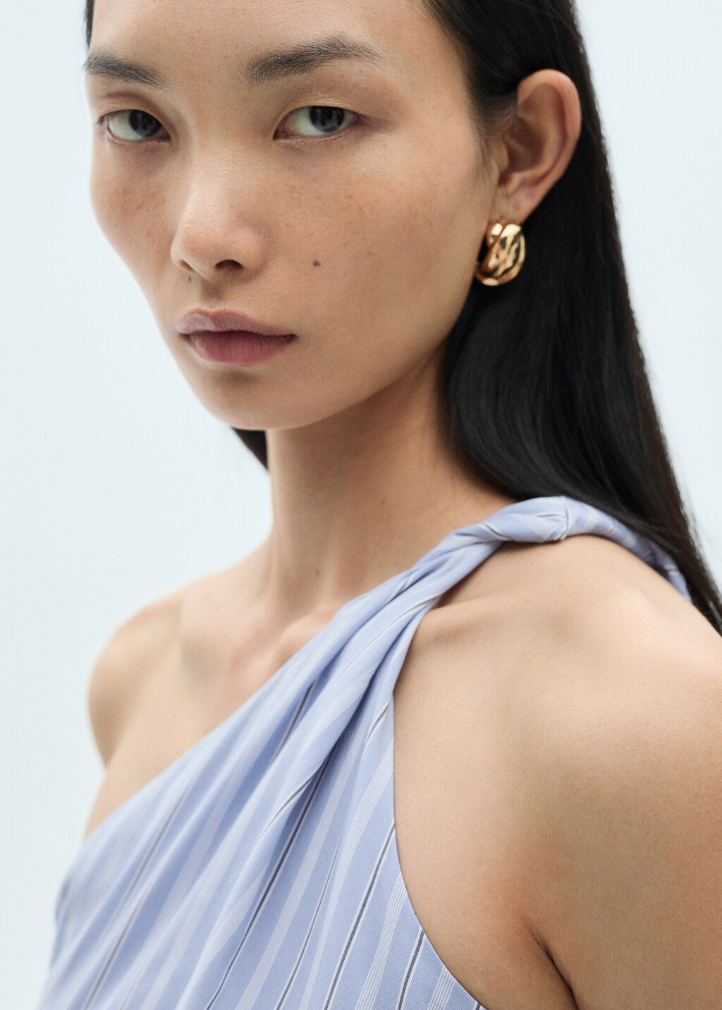 Striped draped asymmetrical dress - Blue