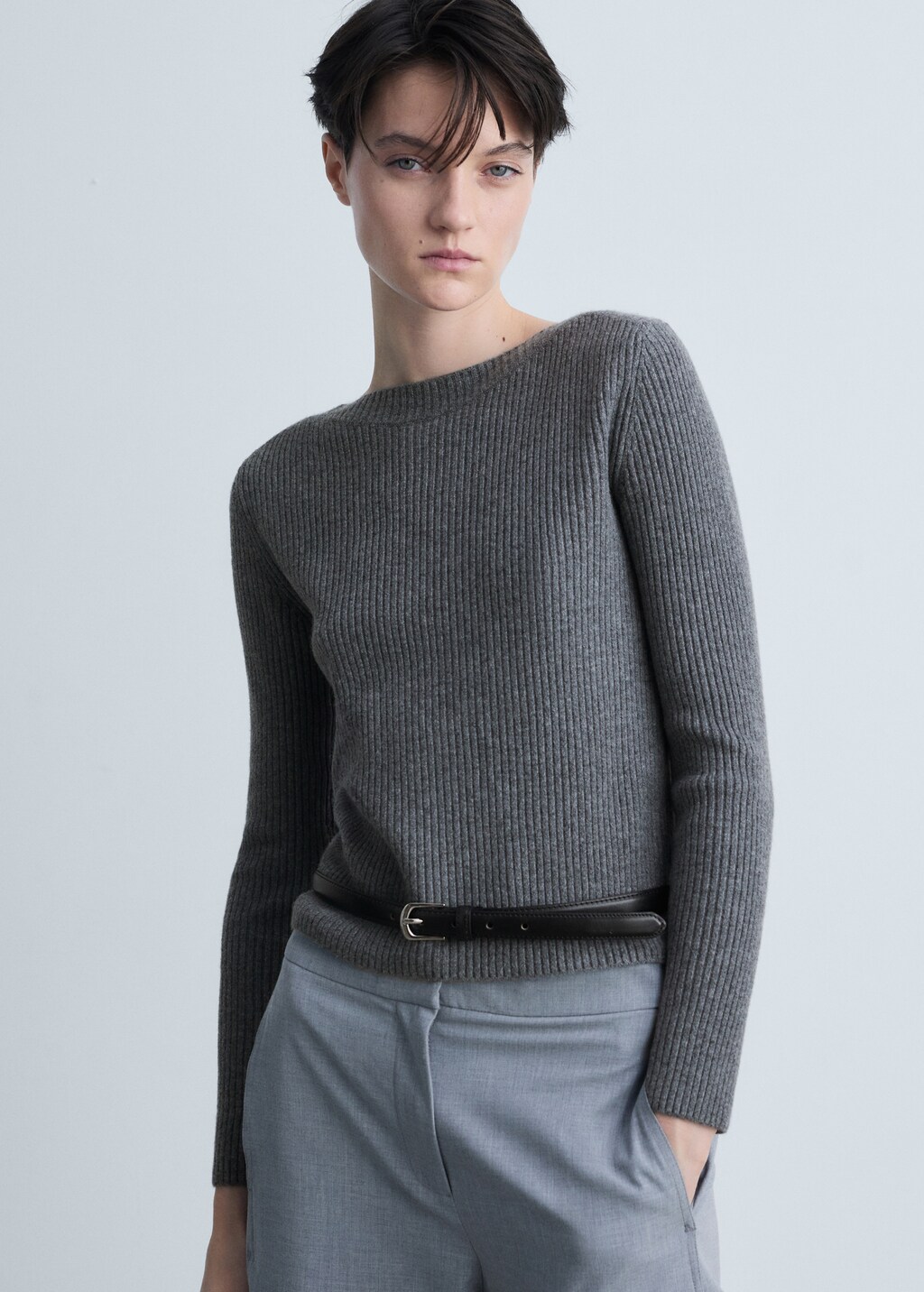 Boat neck ribbed sweater - Sky Blue