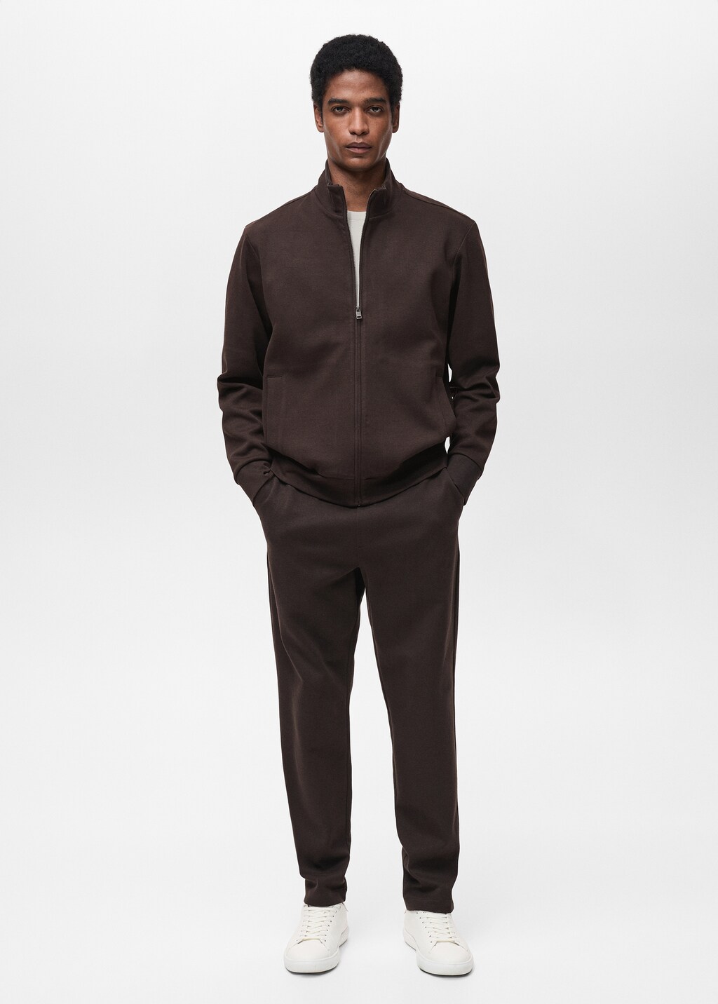 Cotton perkins-neck sweatshirt with zip - Night Blue