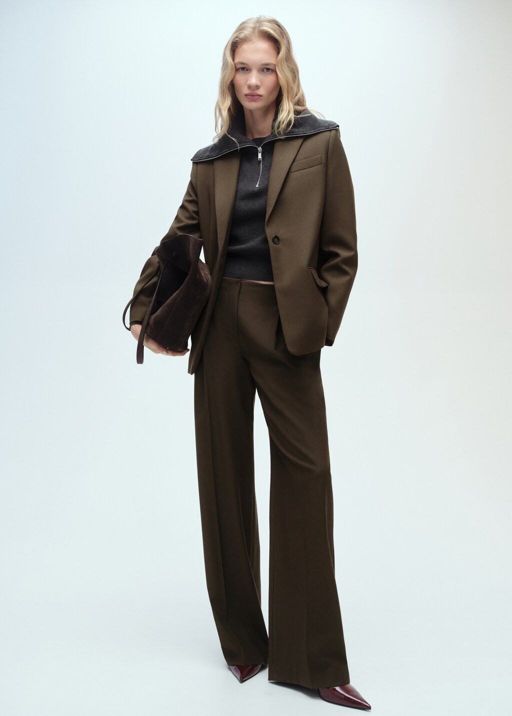 Wideleg suit trousers - Khaki