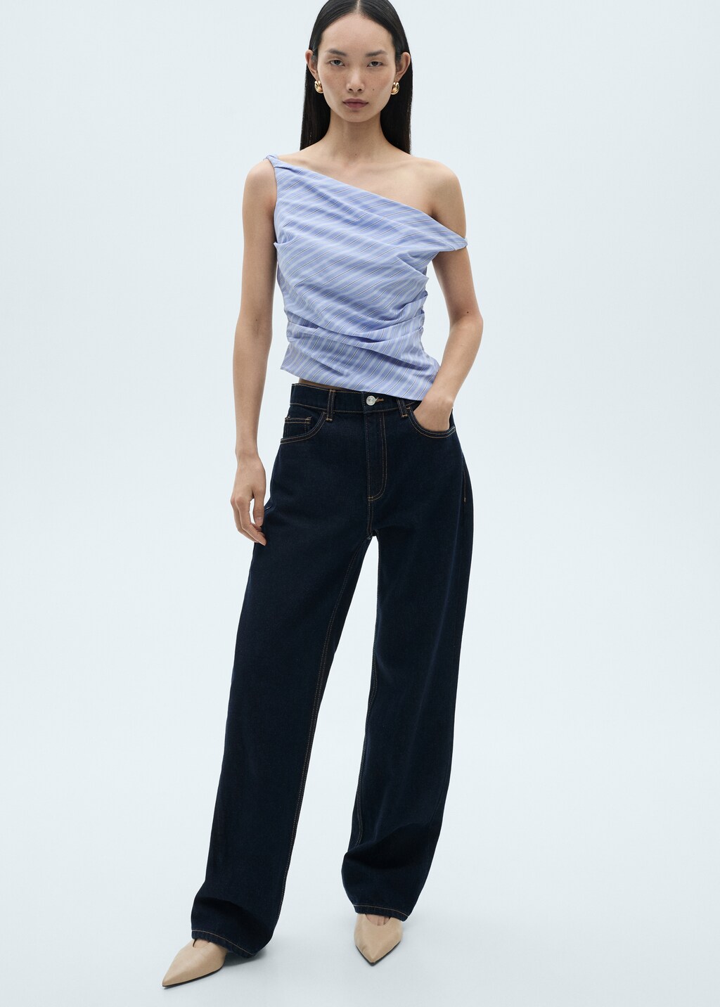 Striped draped asymmetric top - Blue