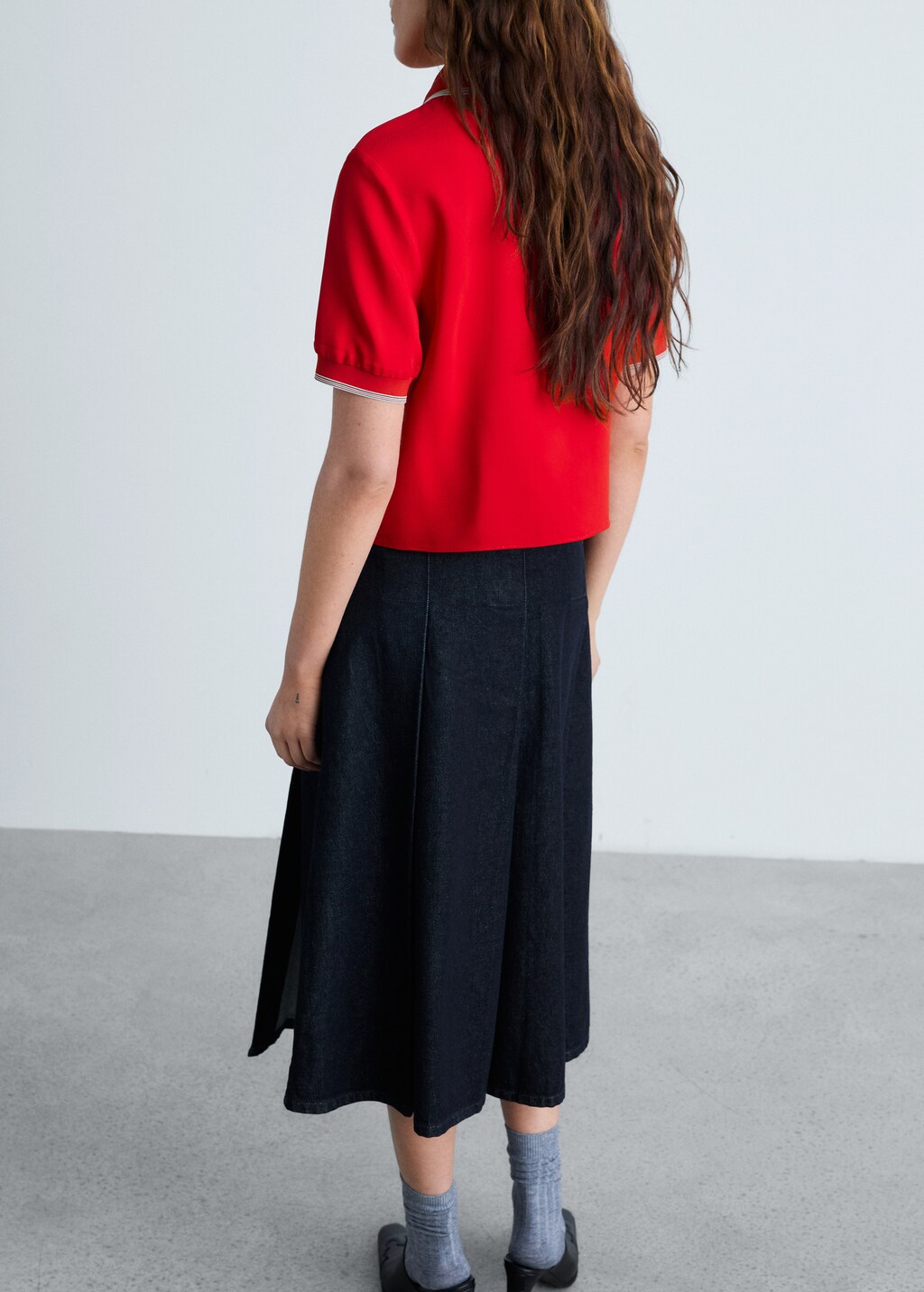 Cropped polo shirt with contrasting trim - Red