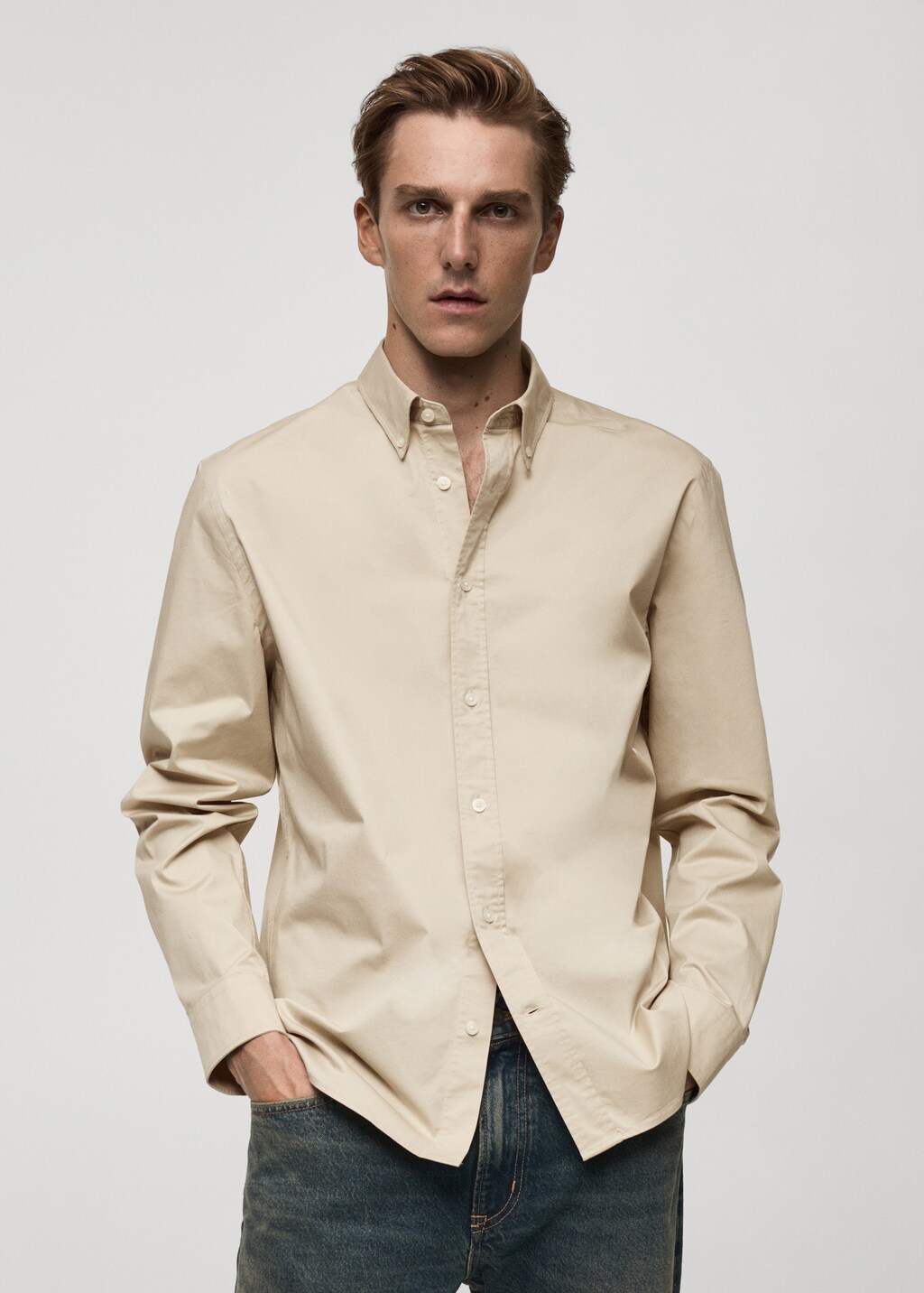 Regular fit cotton shirt - Khaki