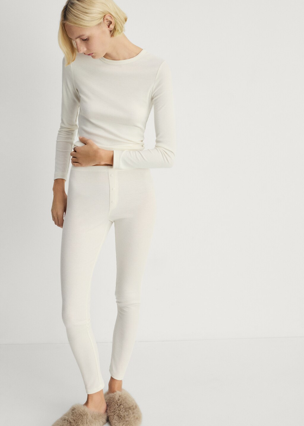 Long rib-knit trousers - Peach