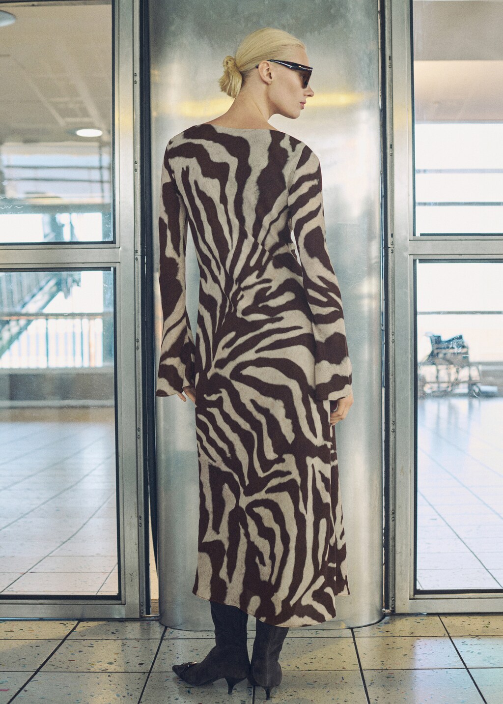 Zebra-print flared dress - Brown