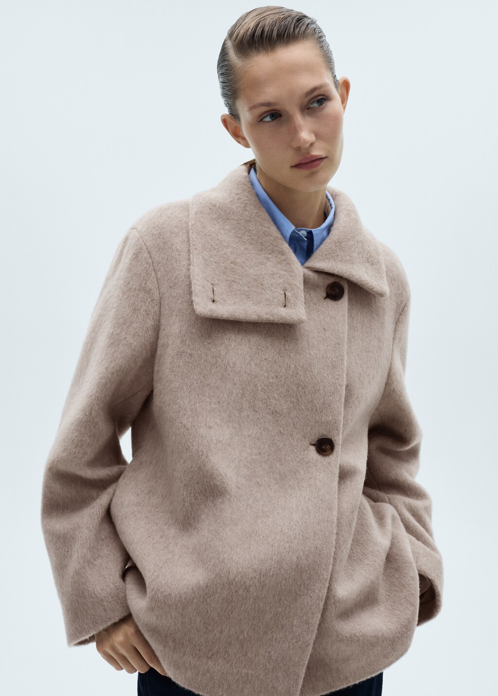 Turtleneck wool coat - Beige