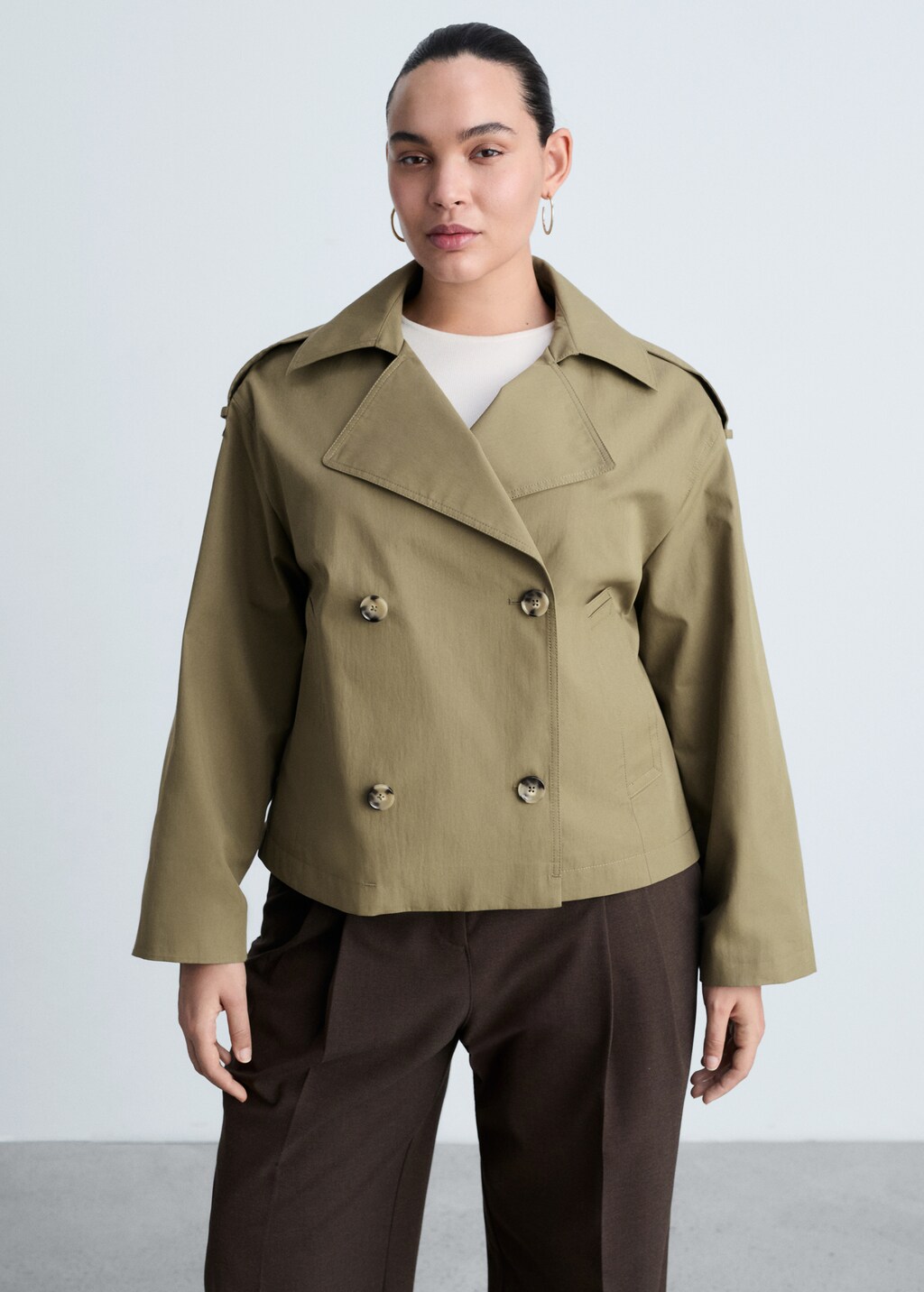 Double-breasted cropped trench coat - Light/Pastel Grey