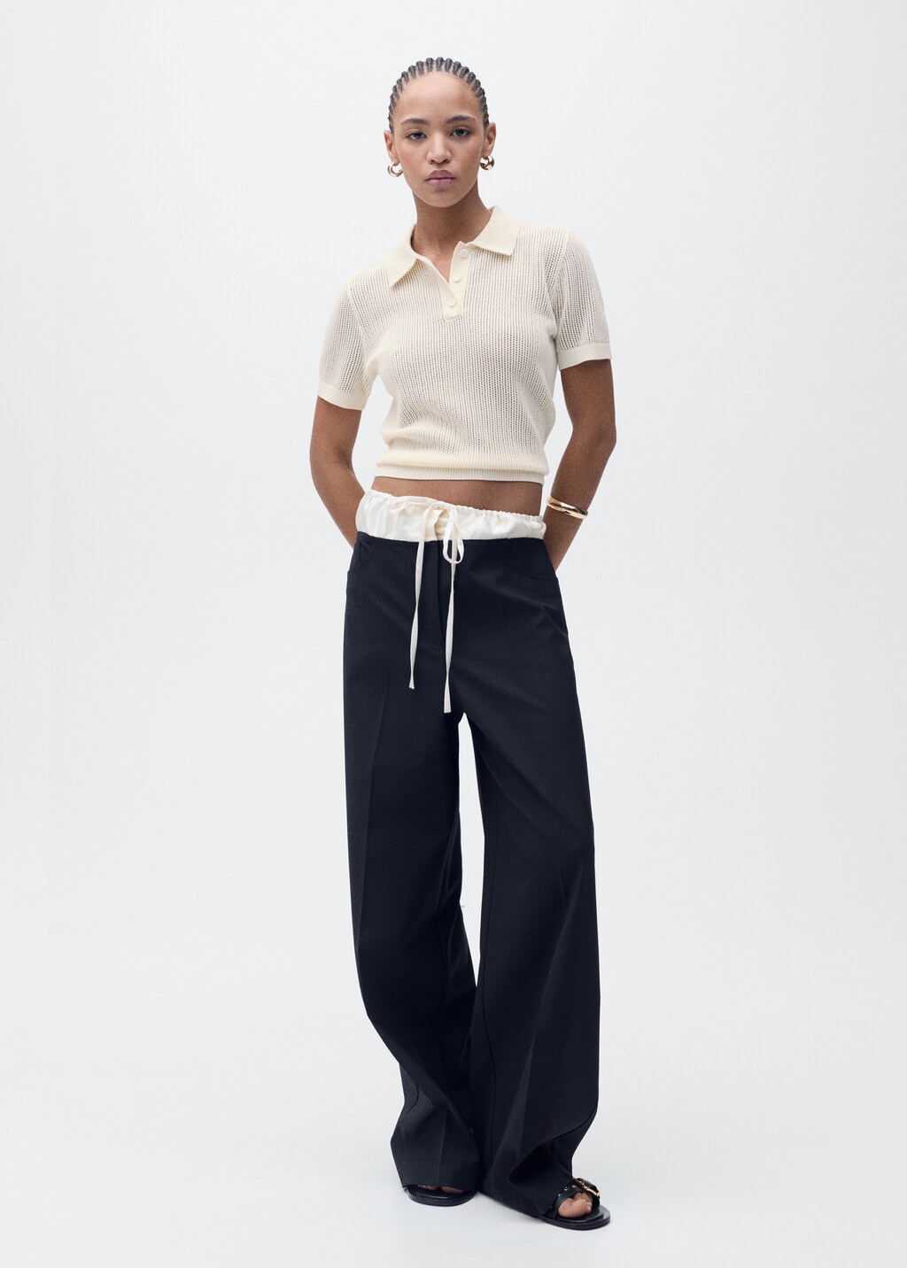 Openwork knitted polo-neck sweater - Black