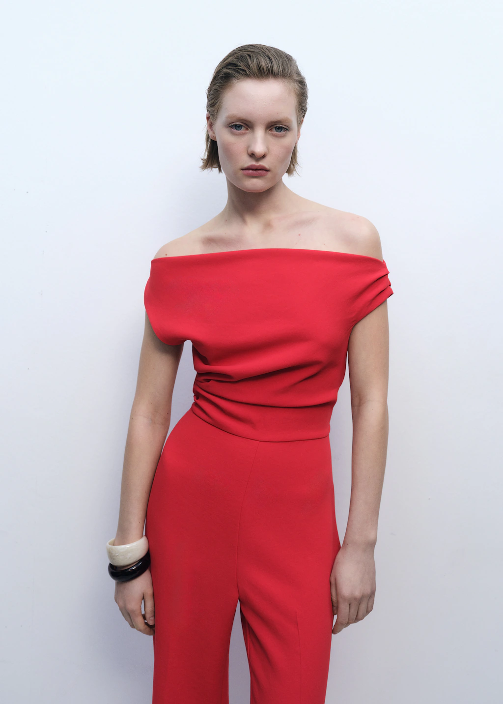 Long asymmetrical draped jumpsuit - Red