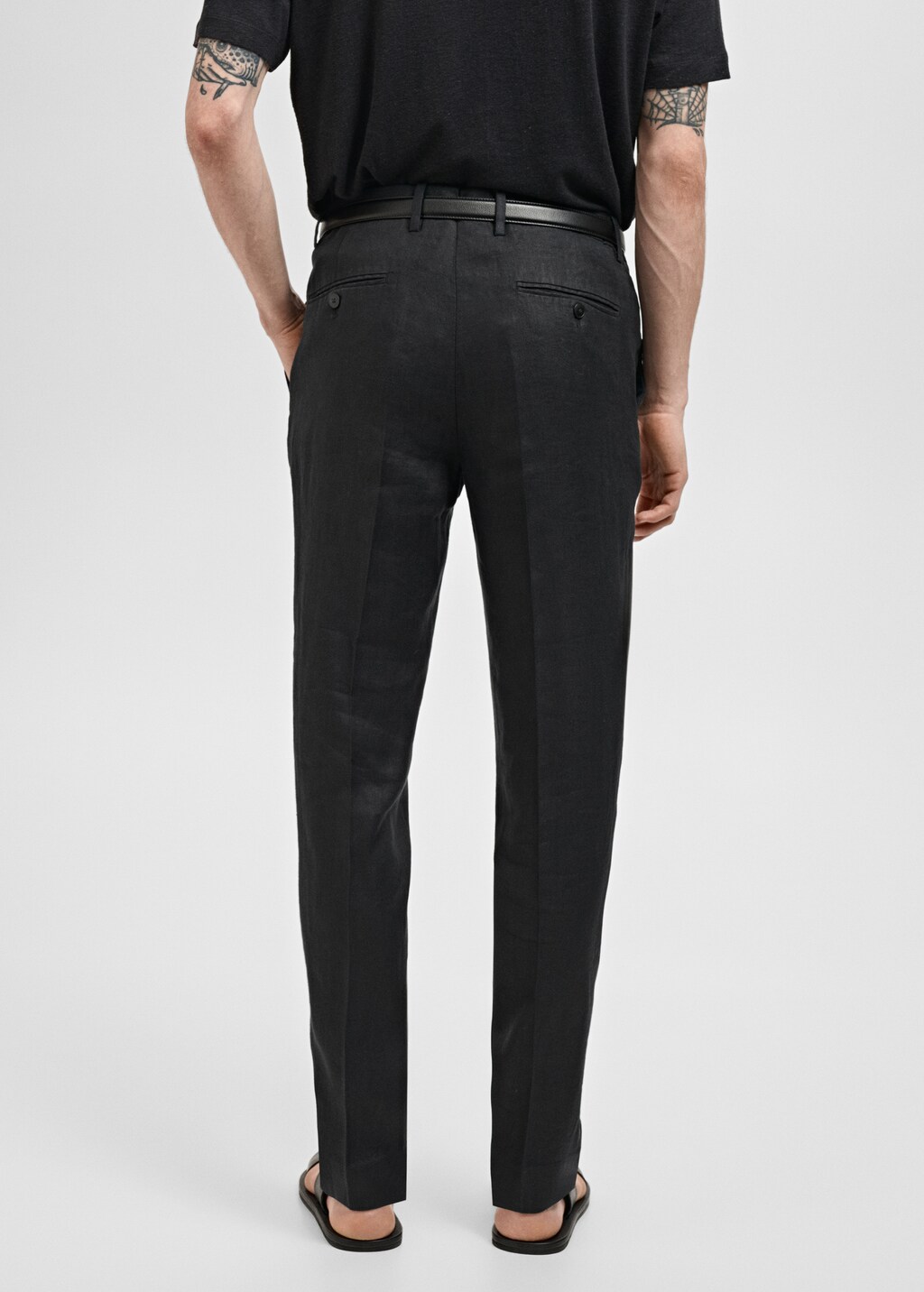 Slim fit 100% linen suit pants - Black