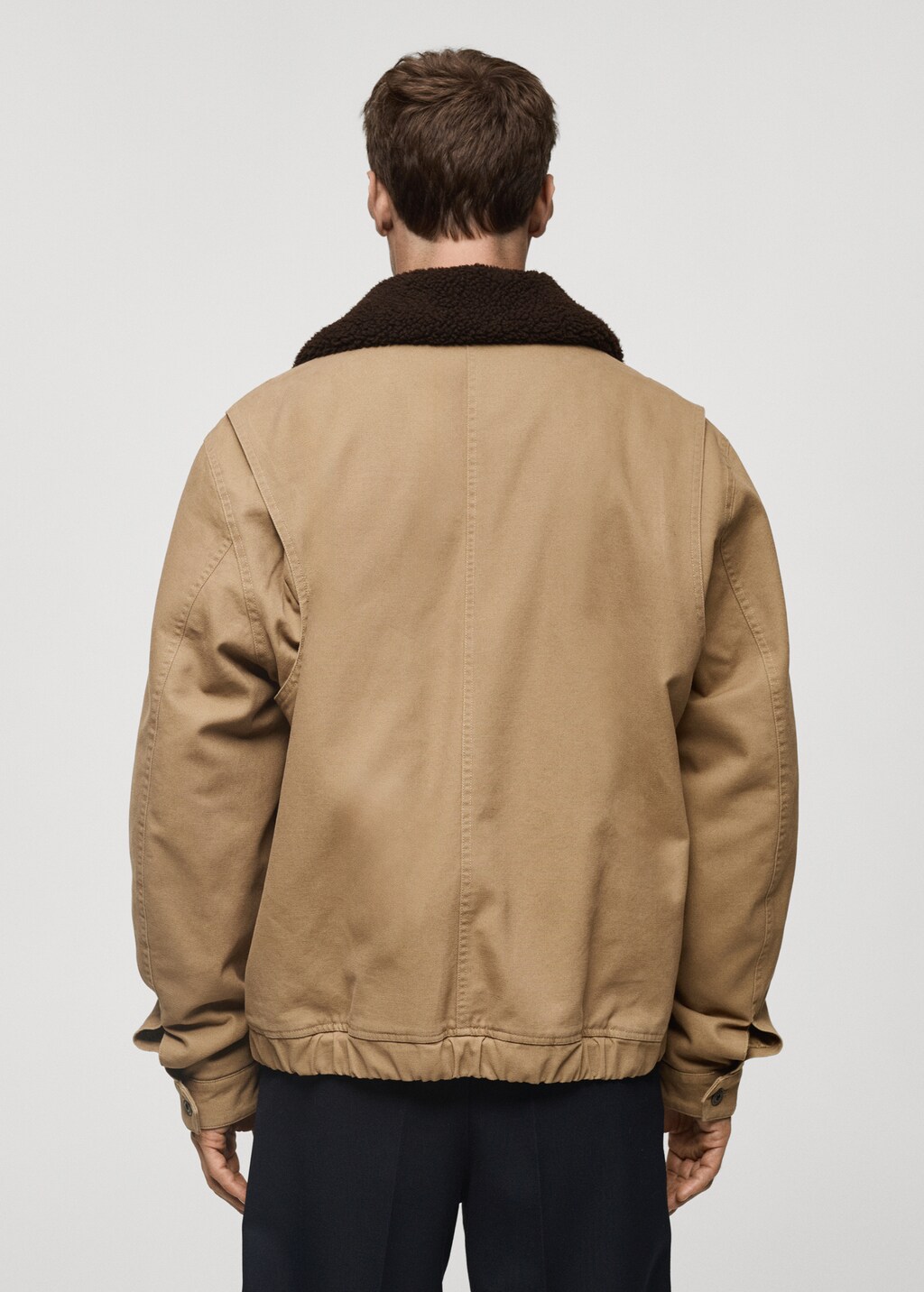 Quilted jacket with sheepskin collar - Medium Brown