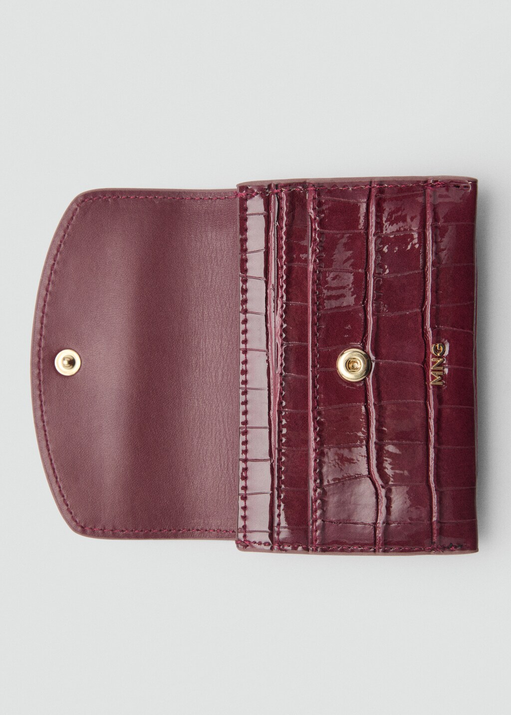 Croc-effect flap purse - Burgundy