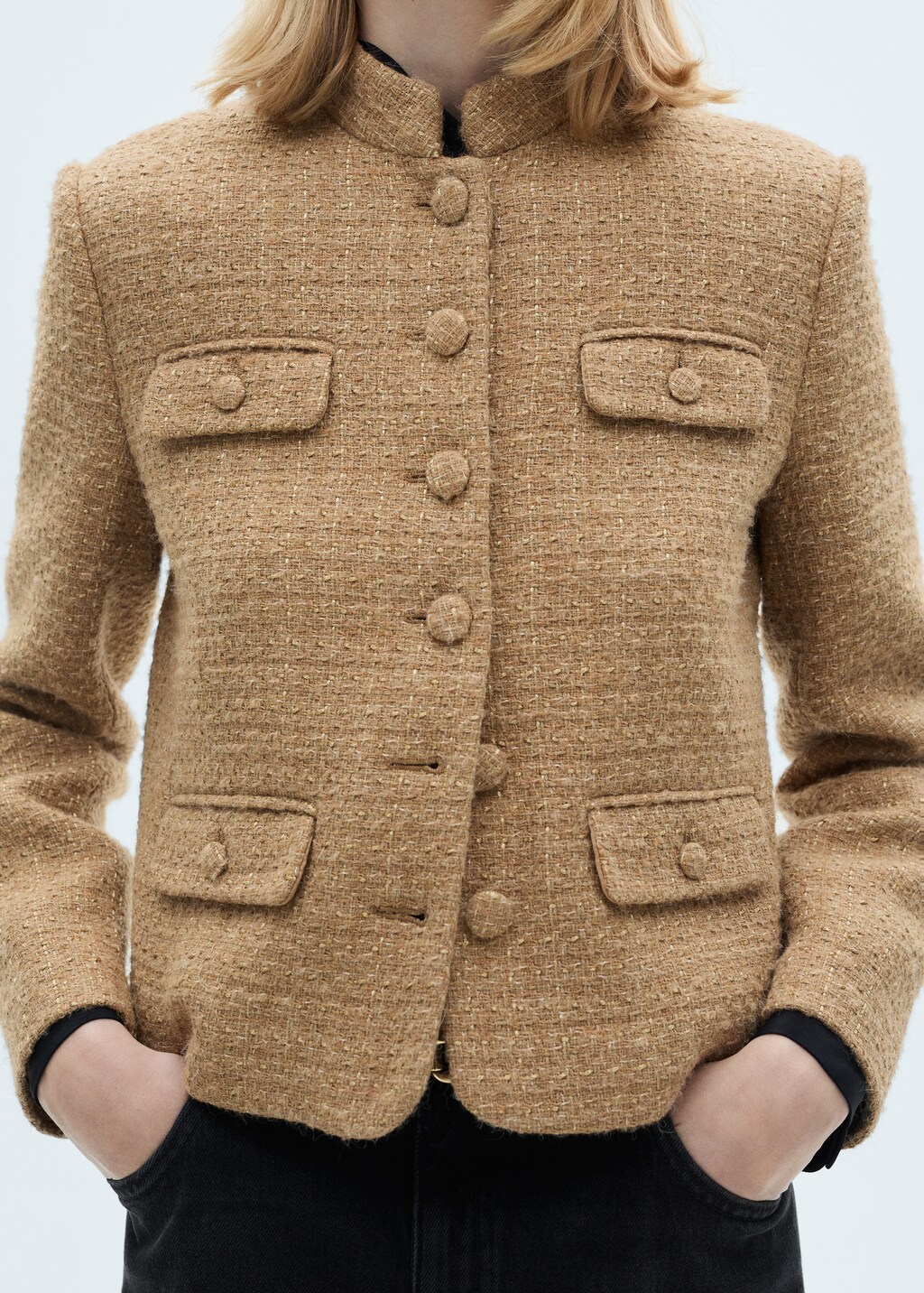Tweed jacket with striped collar - Medium Brown