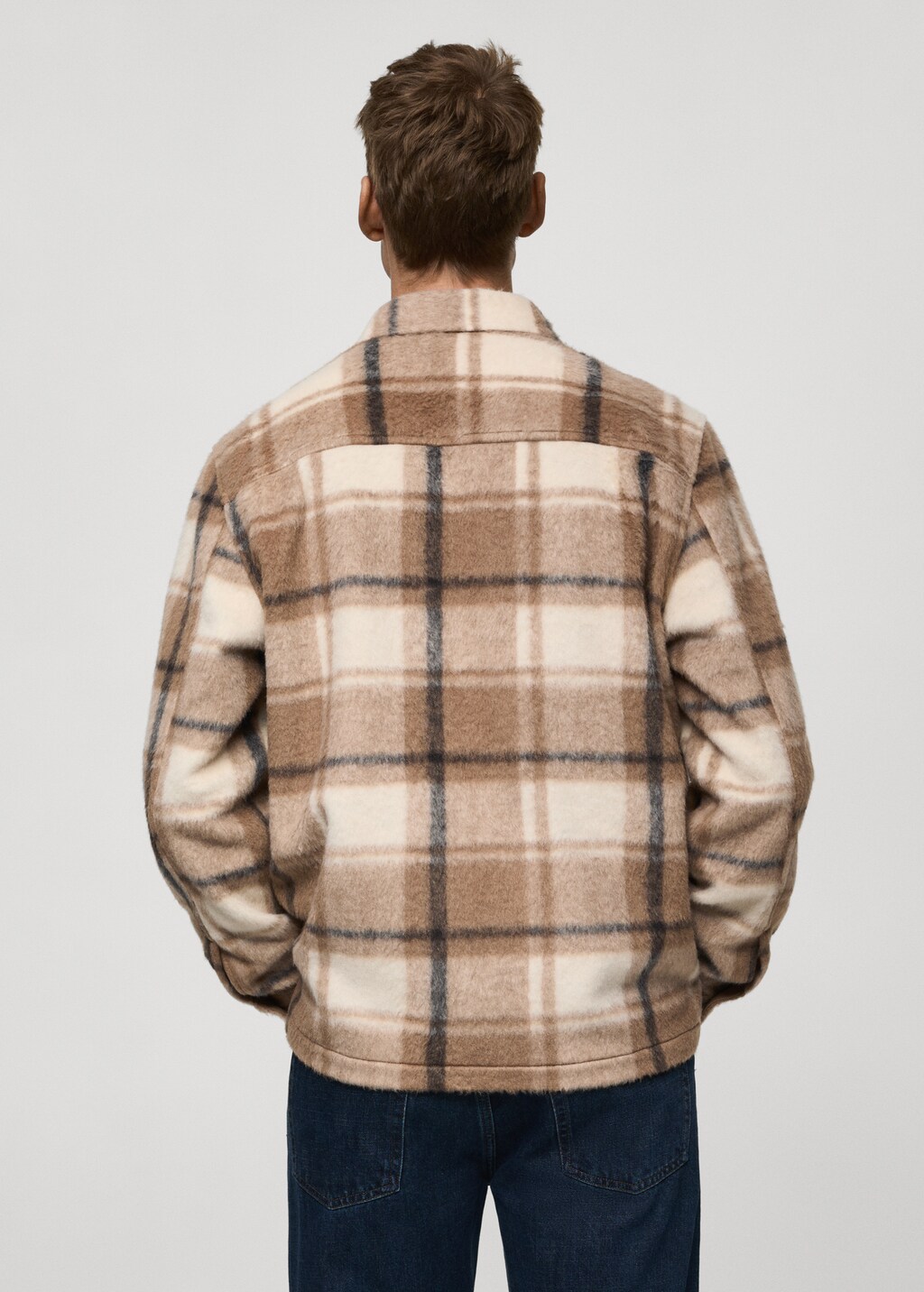 Check flannel textured overshirt - Beige