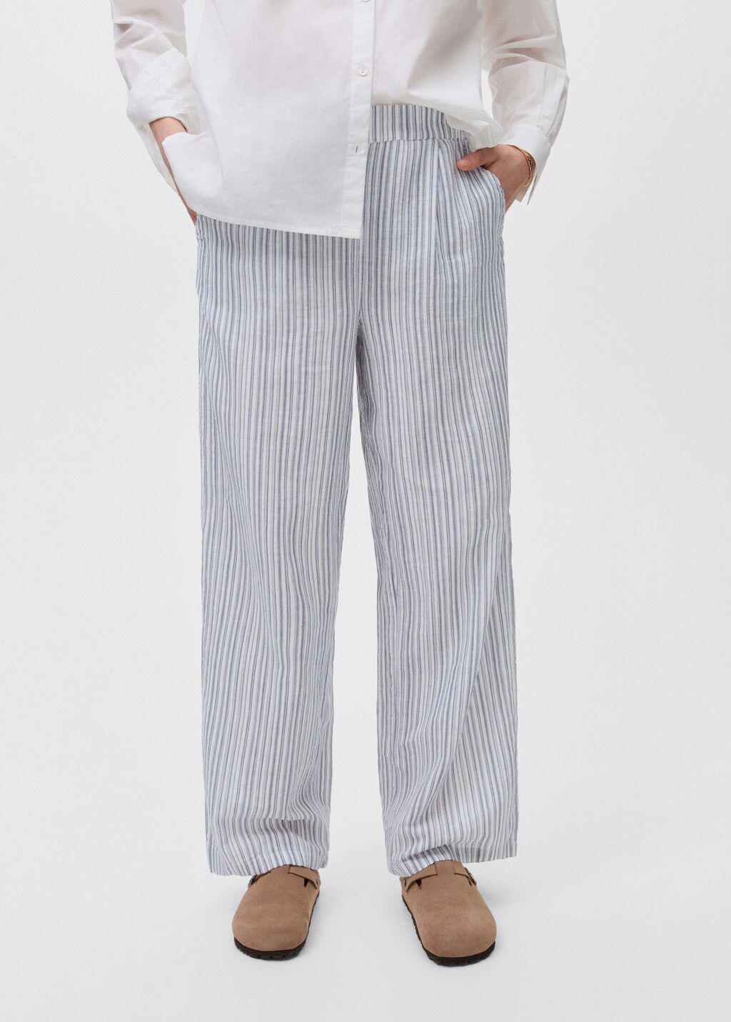 Striped cotton trousers - Sky Blue