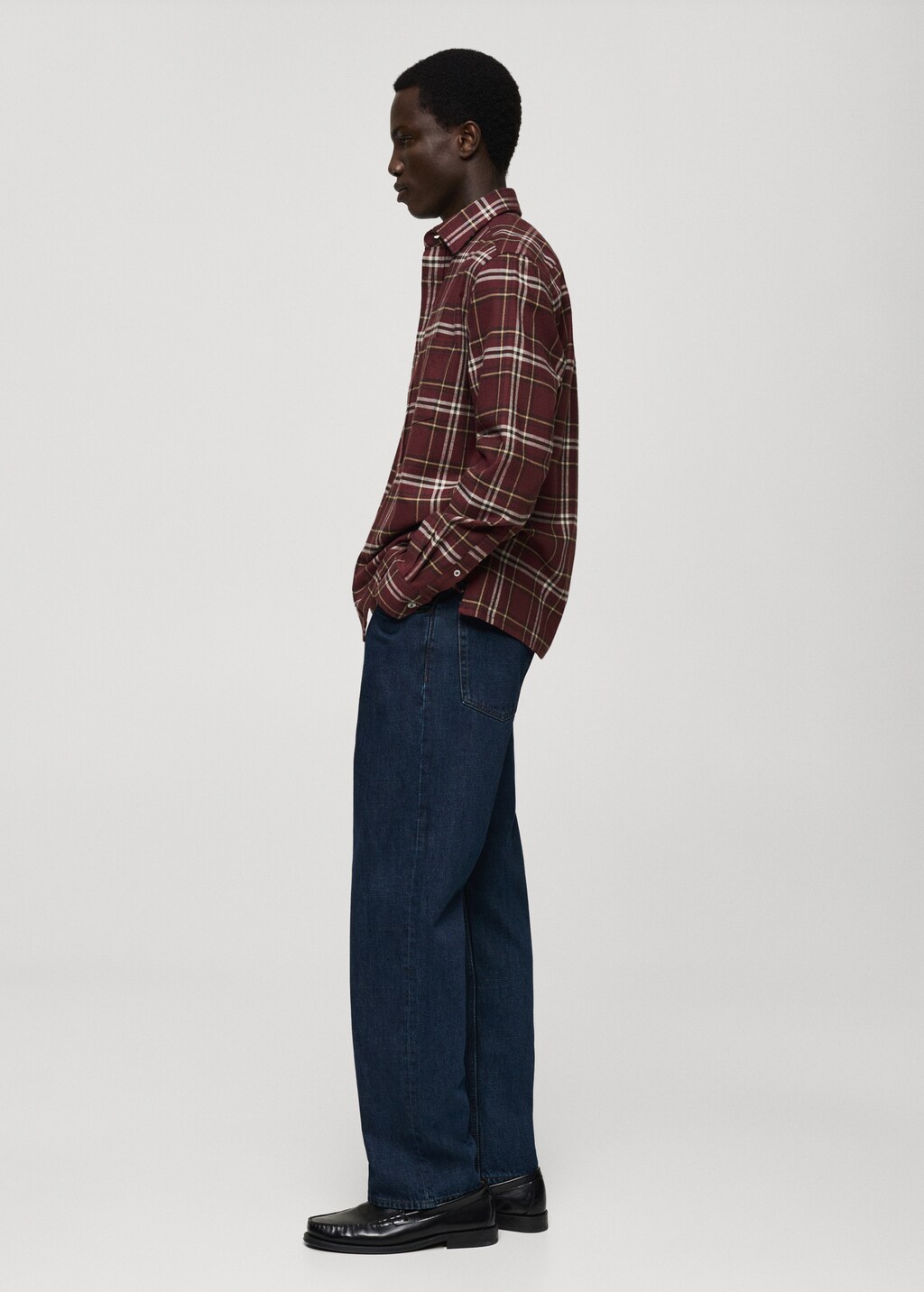 100% cotton flannel checkered shirt - Burgundy