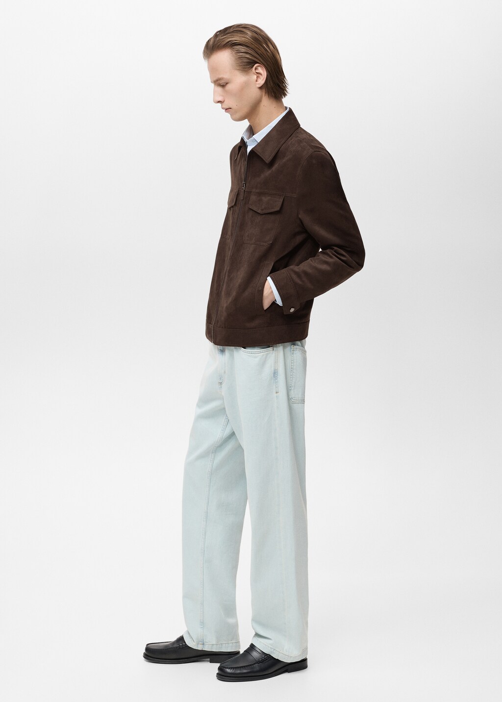 Suede-effect jacket with zip - Medium Green