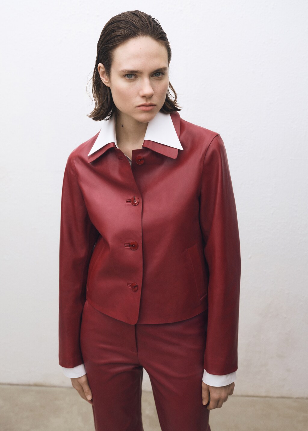 Buttoned leather jacket - Black