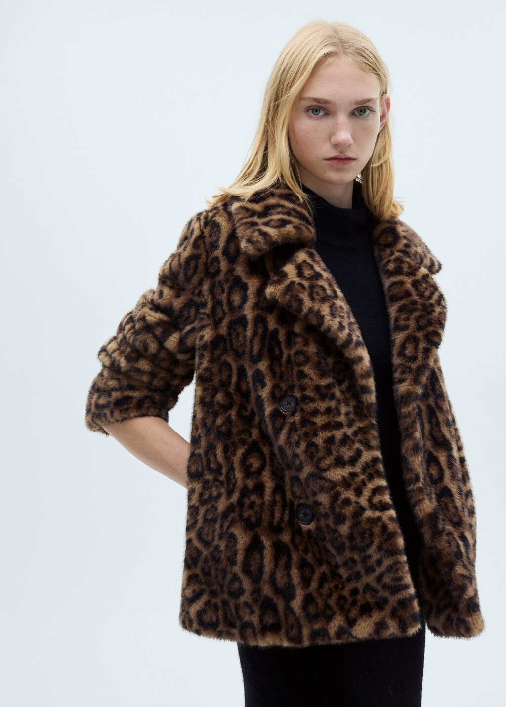 Fur-effect leopard-print coat - Medium Brown