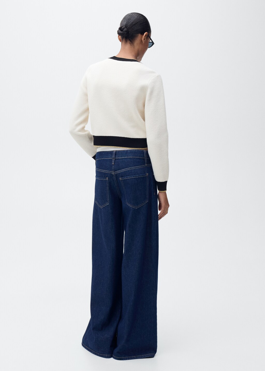 Knitted cardigan with double trim - Ecru