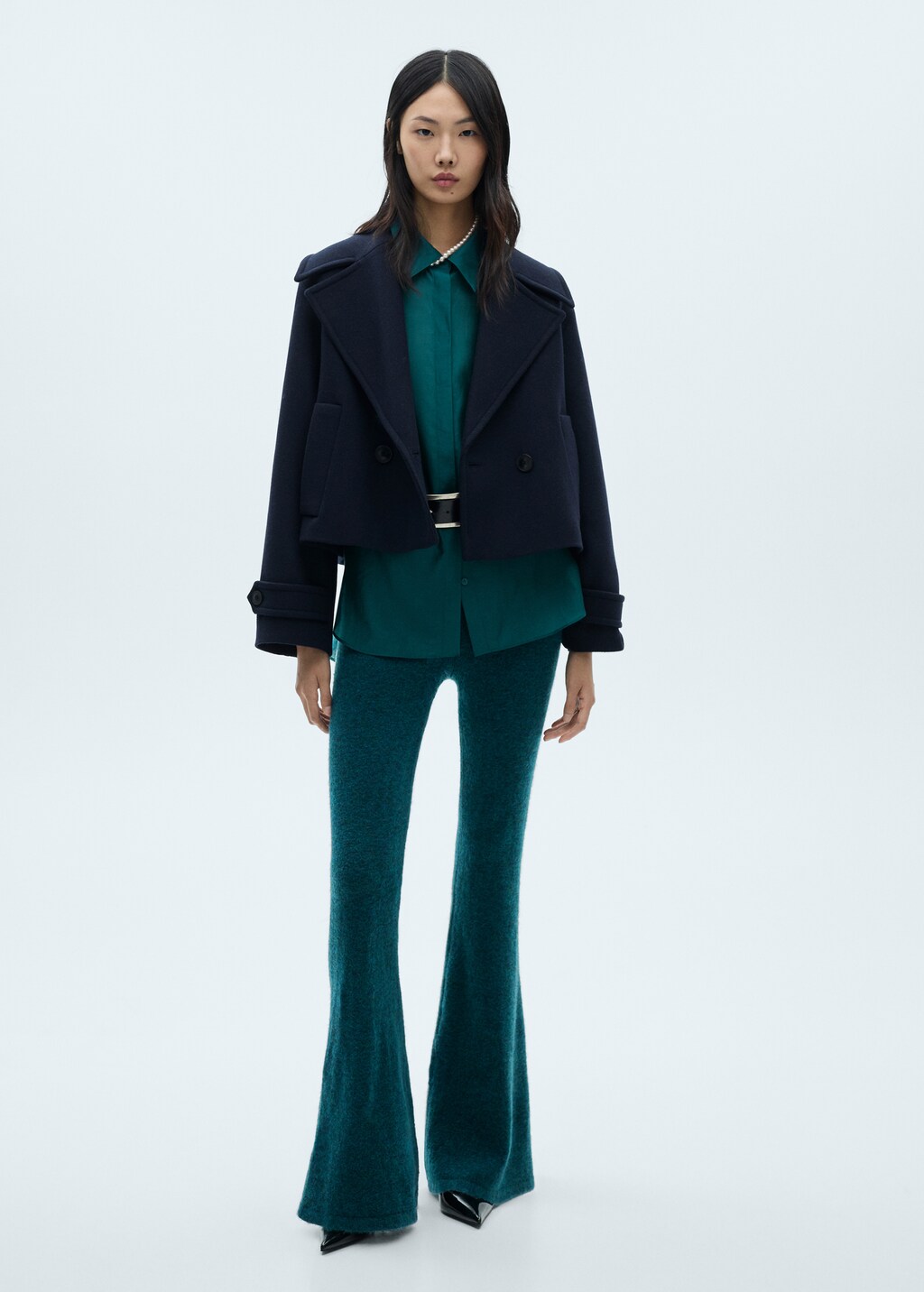 Flared knitted trousers - Petrol Blue