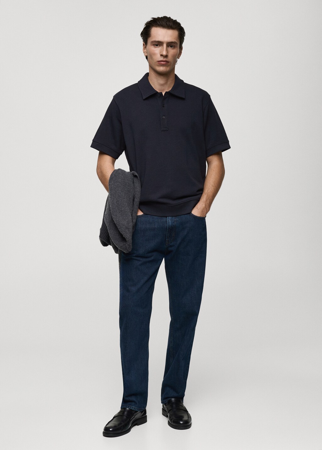 Regular-fit cotton polo shirt - Dark Navy