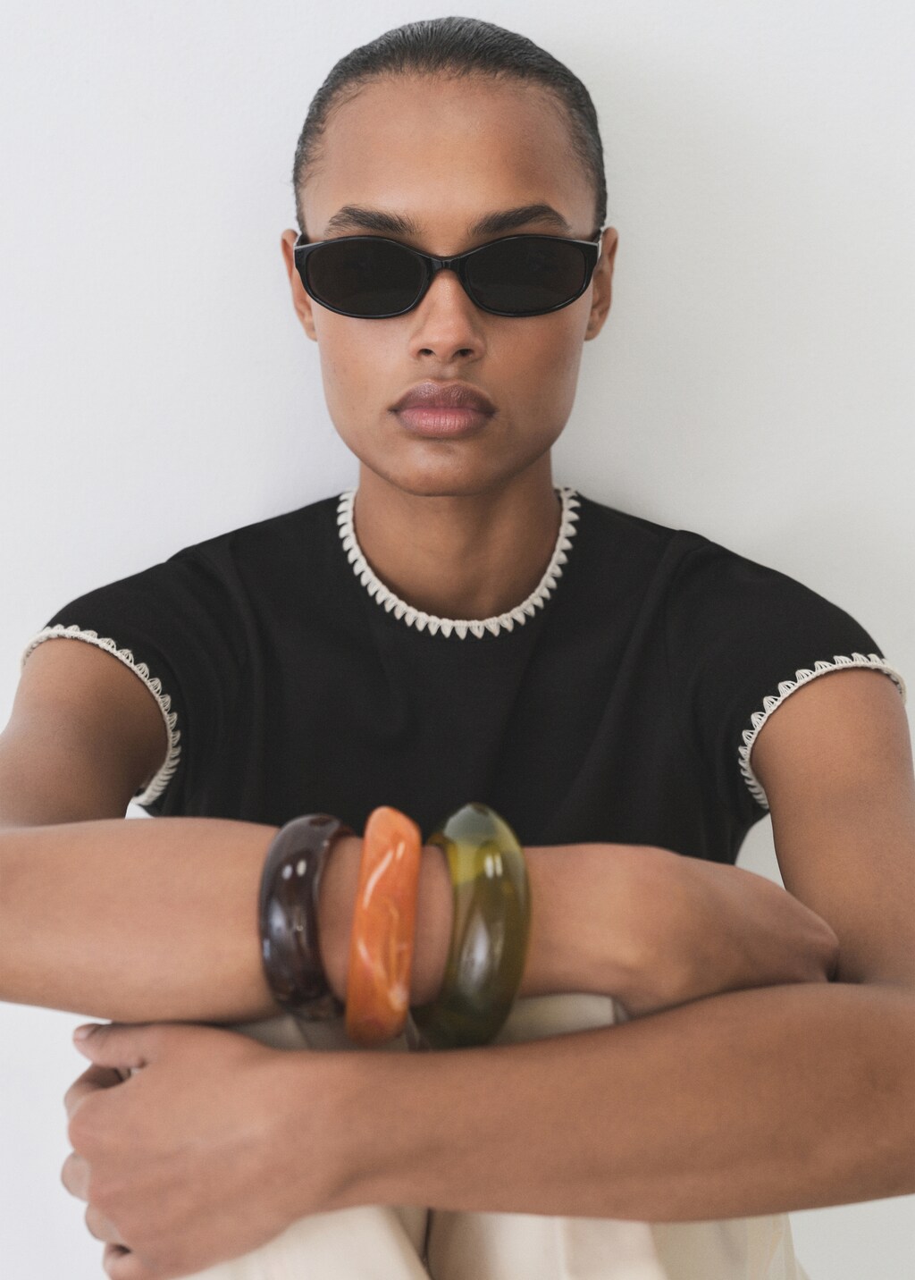 Cotton t-shirt with contrasting trim - Off White