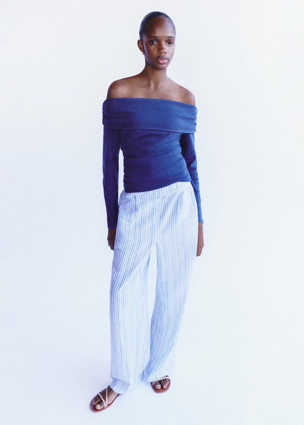 Striped cotton trousers - Sky Blue