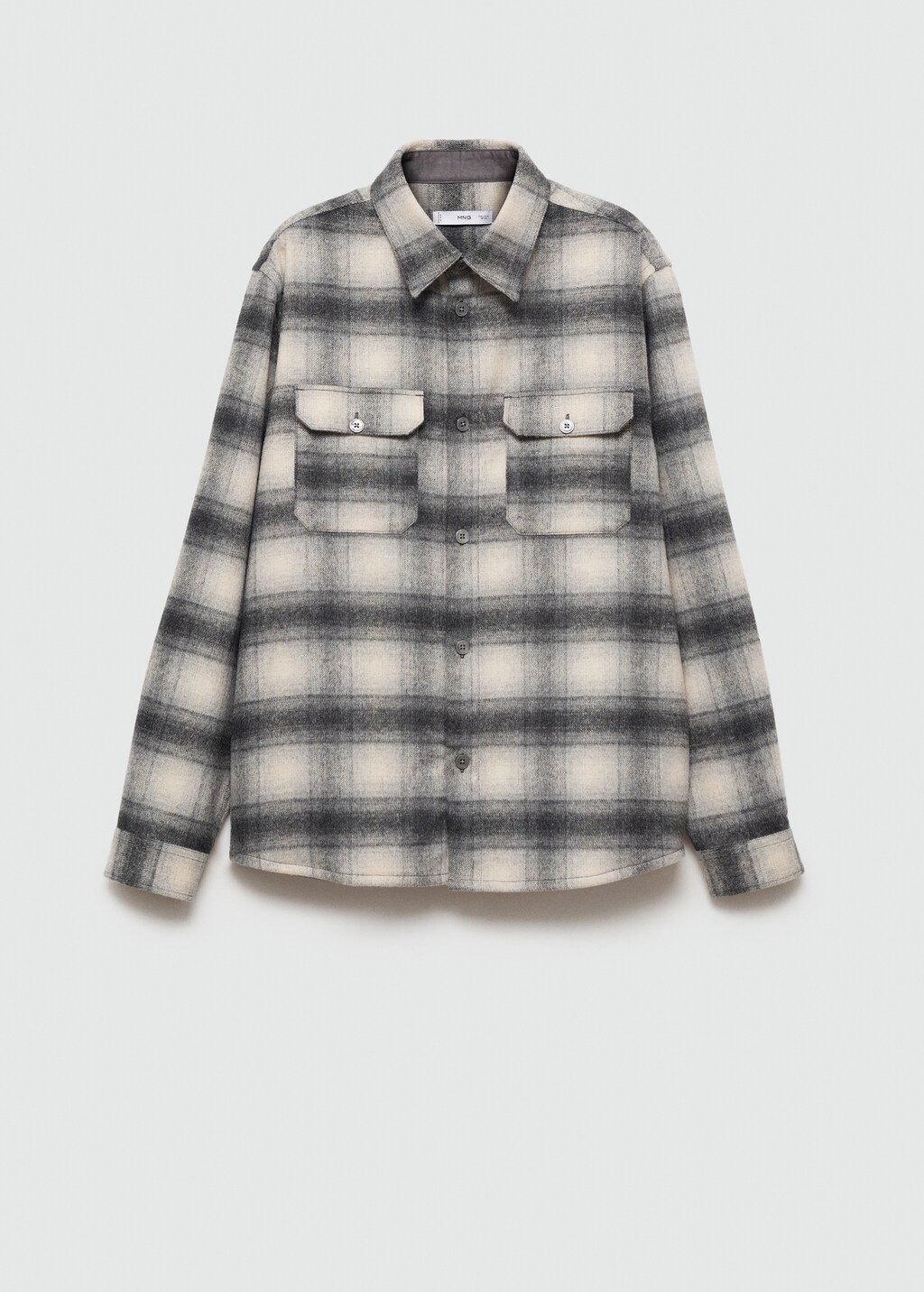 Plaid wool overshirt with pockets - Grey