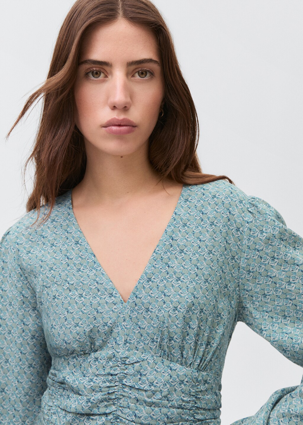 Printed dress with draped detail - Petrol Blue